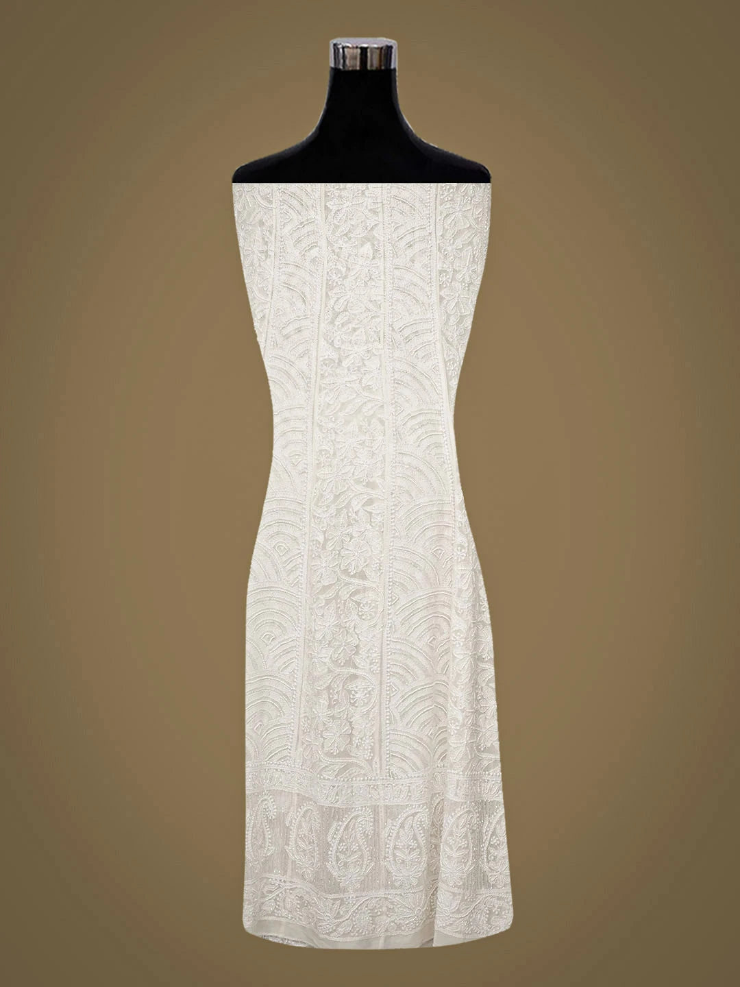 Ada Hand Embroidered White Pure Georgette Lucknowi Chikankari Semi-Stitched Anarkali Kurta Dupatta Set With Pearl Work 01A944026