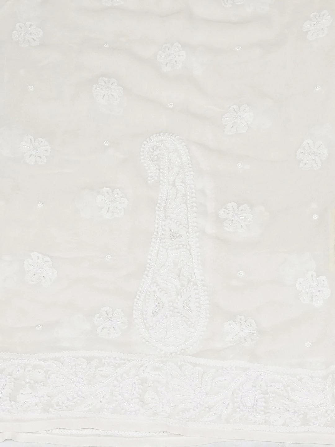 Ada Hand Embroidered White Pure Georgette Lucknowi Chikankari Semi-Stitched Anarkali Kurta Dupatta Set With Pearl Work 01A944026