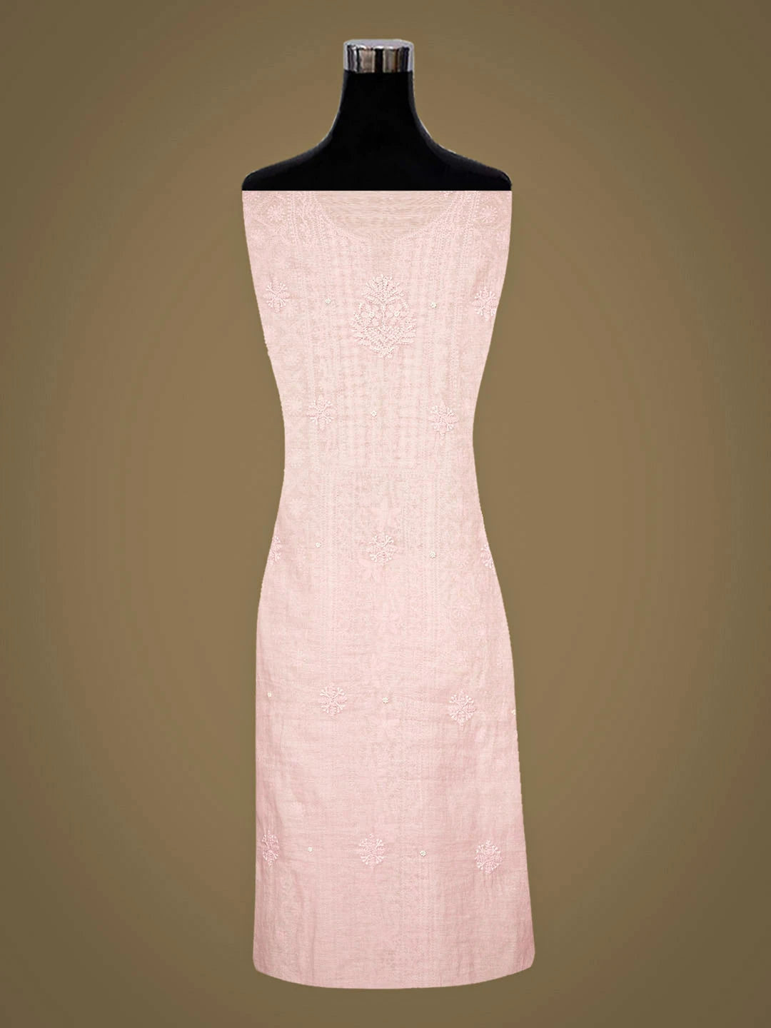 Ada Hand Embroidered Pink Chanderi Lucknowi Chikankari Unstitched Kurta Dupatta Set With Pearl Work 01A890518