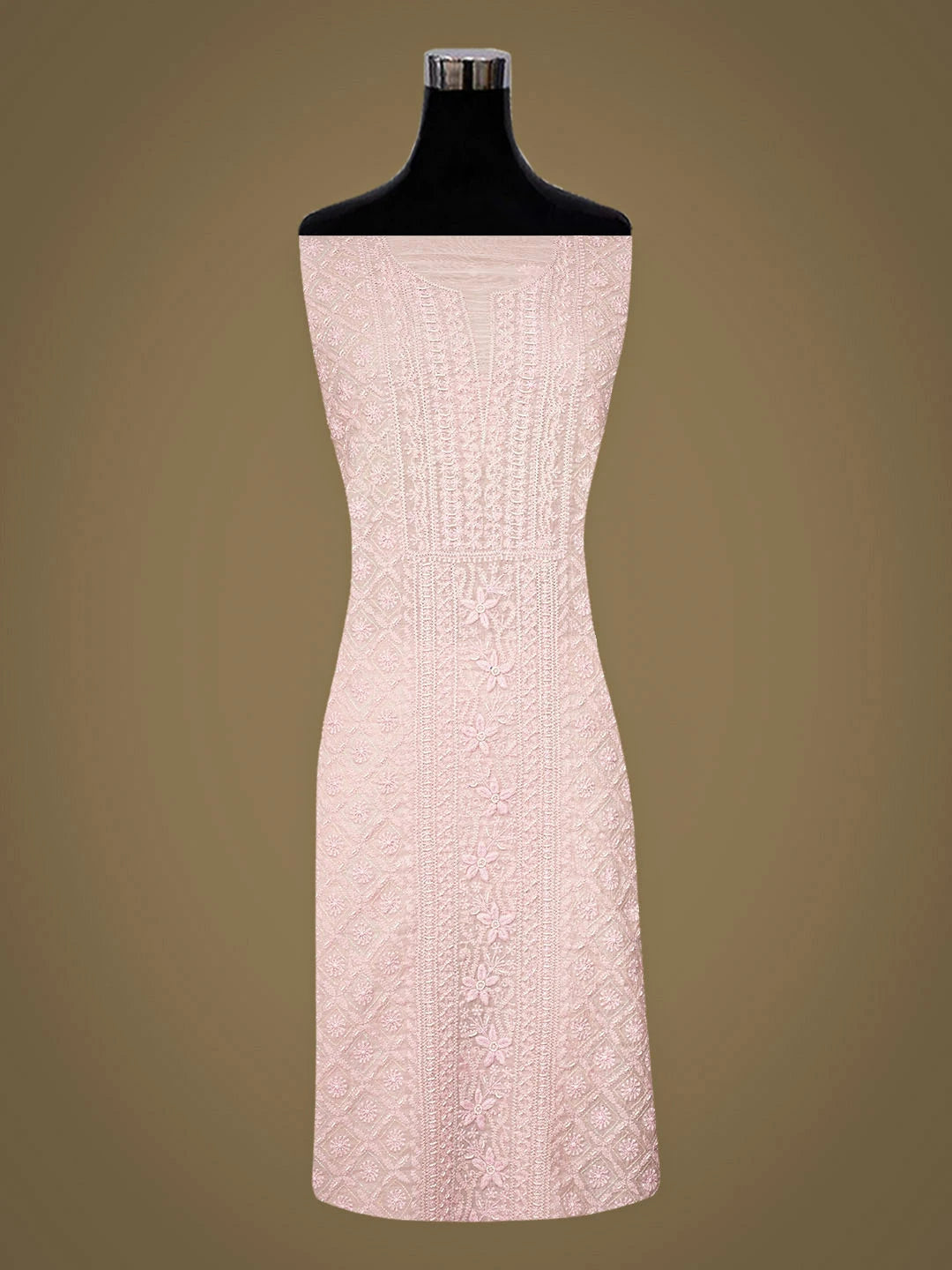 Ada Hand Embroidered Pink Chanderi Lucknowi Chikankari Unstitched Kurta Dupatta Set With Pearl Work 01A890518