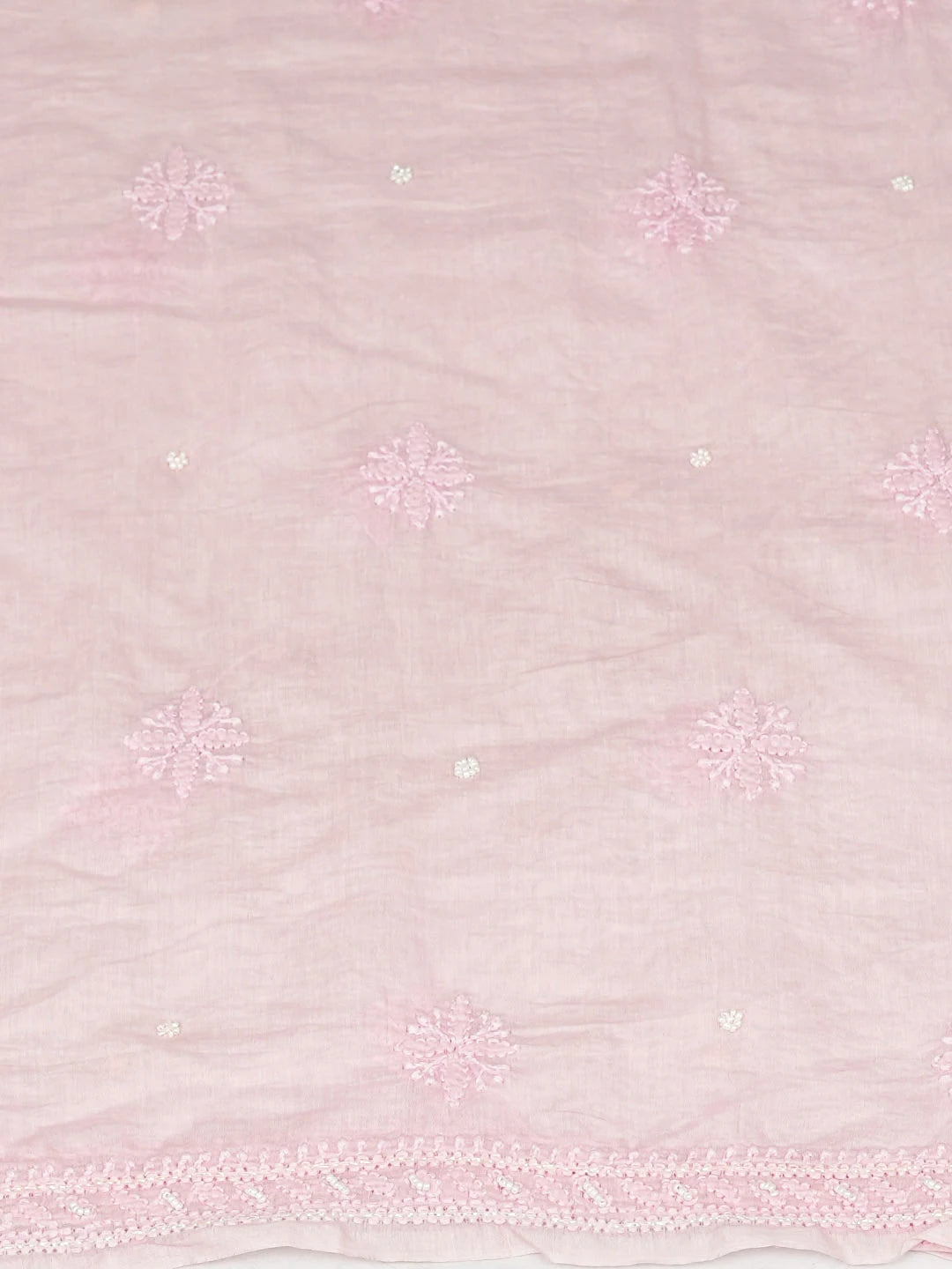 Ada Hand Embroidered Pink Chanderi Lucknowi Chikankari Unstitched Kurta Dupatta Set With Pearl Work 01A890518
