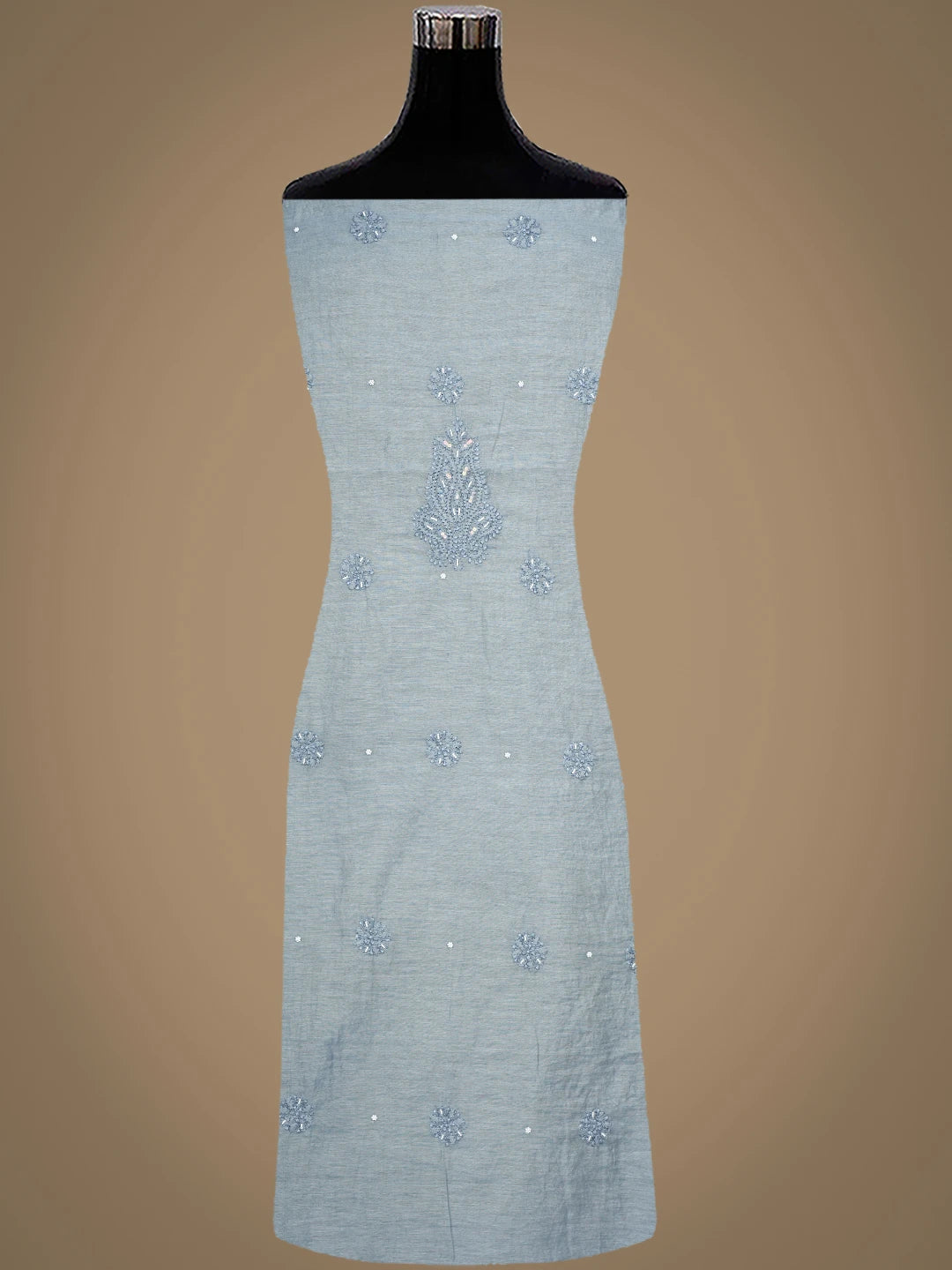 Ada Hand Embroidered Grey Chanderi Lucknowi Chikankari Unstitched Kurta Dupatta Set With Pearl Work 01A939785
