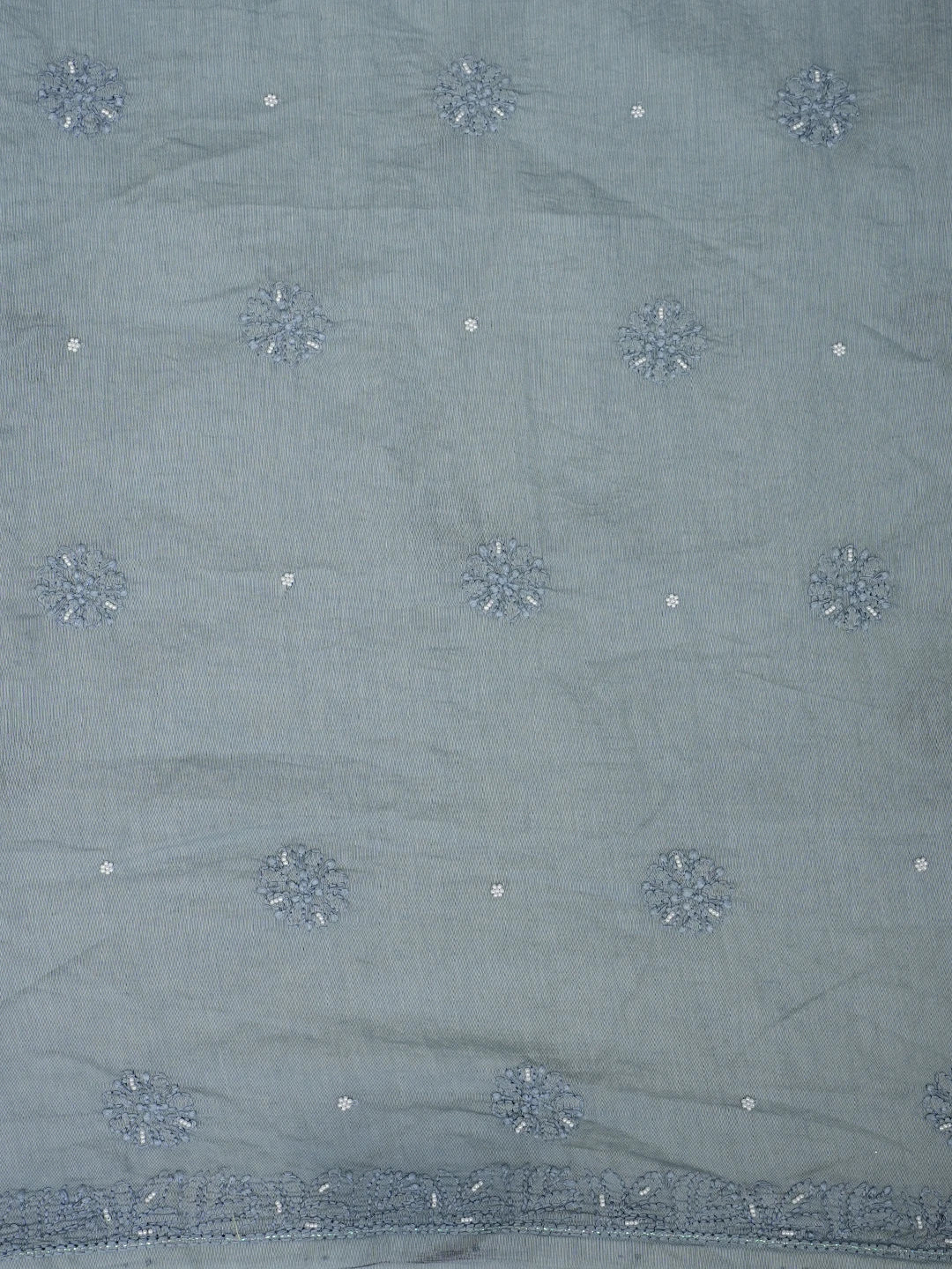 Ada Hand Embroidered Grey Chanderi Lucknowi Chikankari Unstitched Kurta Dupatta Set With Pearl Work 01A939785