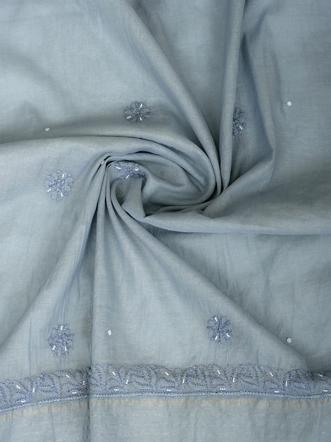 Ada Hand Embroidered Grey Chanderi Lucknowi Chikankari Unstitched Kurta Dupatta Set With Pearl Work 01A939785
