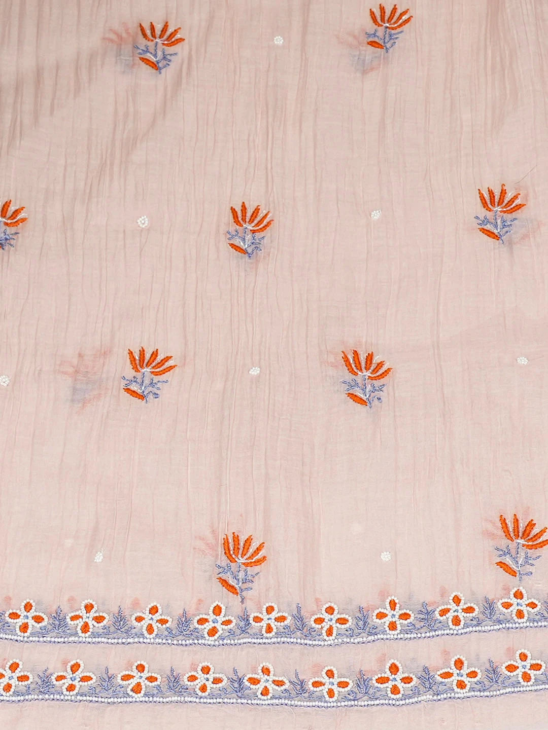 Ada Hand Embroidered Peach Chanderi Lucknowi Chikankari Unstitched Kurta Dupatta Set With Cutdana Work 07A500783