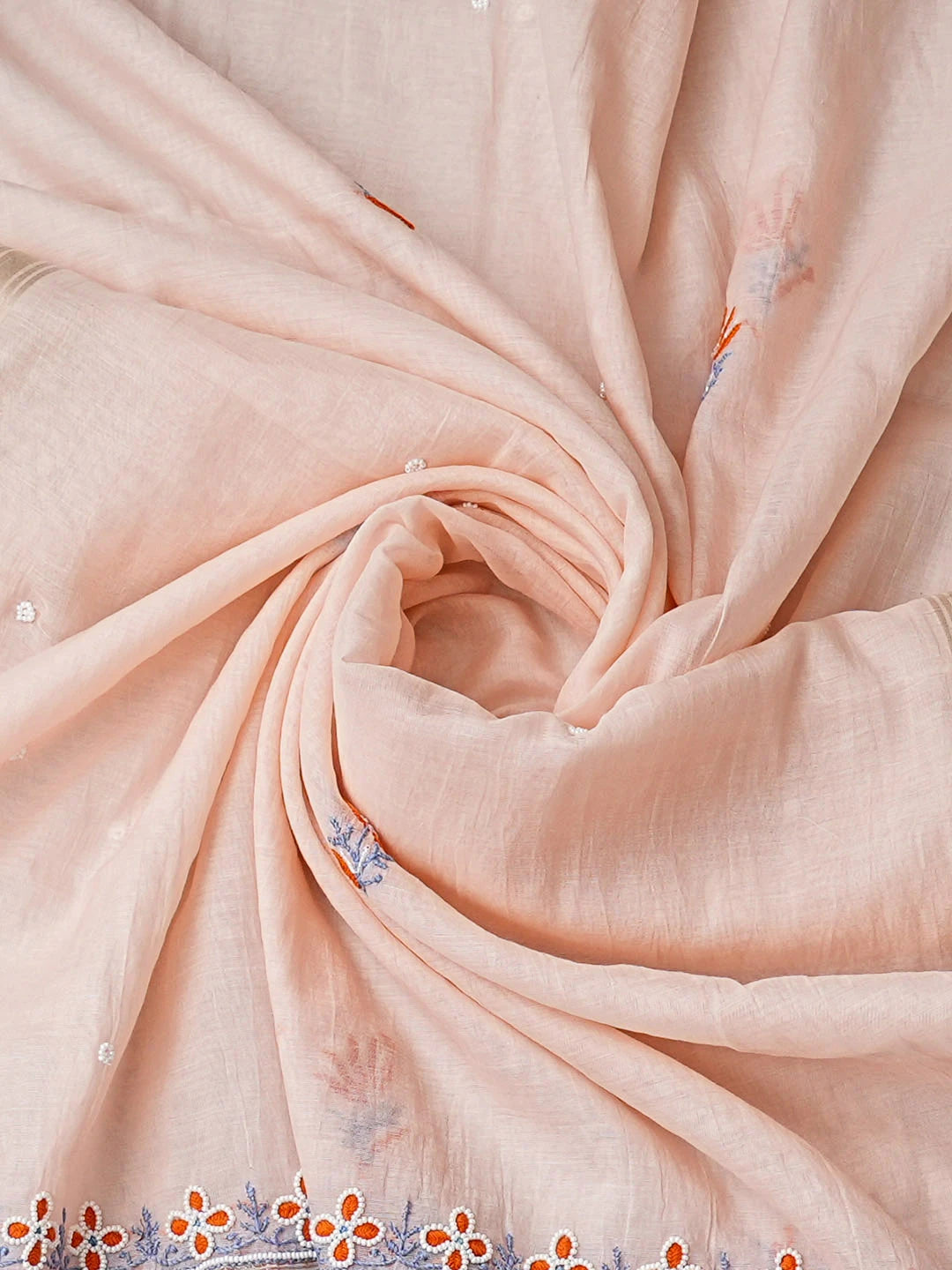 Ada Hand Embroidered Peach Chanderi Lucknowi Chikankari Unstitched Kurta Dupatta Set With Cutdana Work 07A500783