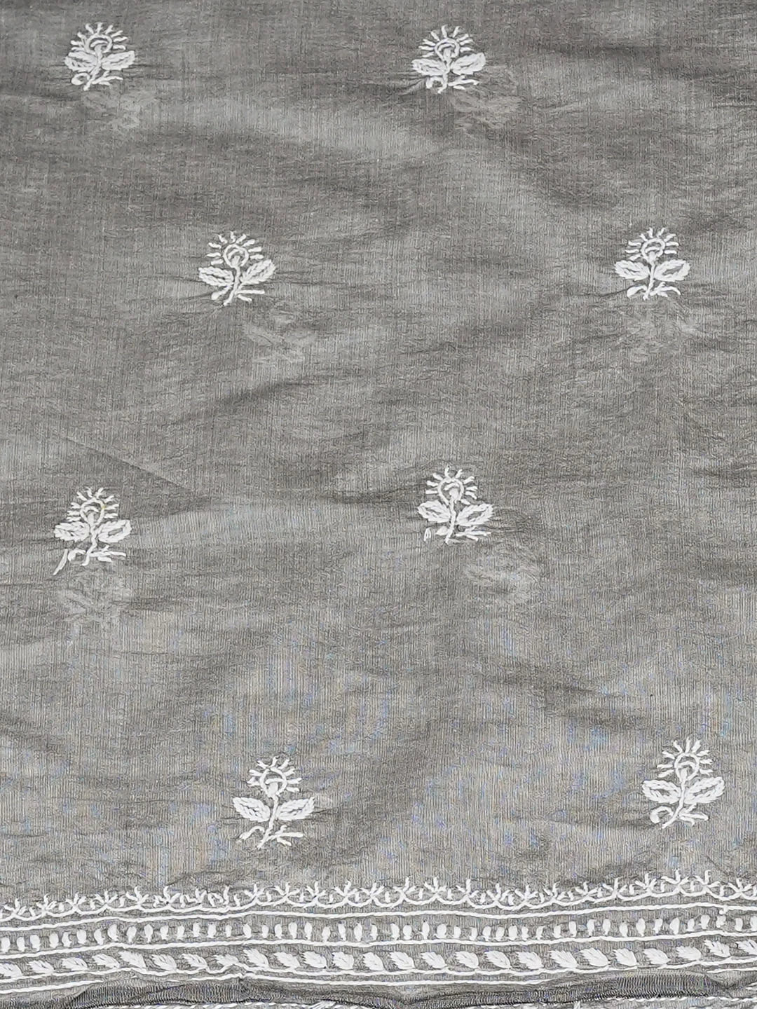 Ada Hand Embroidered Grey Chanderi Lucknowi Chikankari Unstitched Kurta Dupatta Set 01A980234