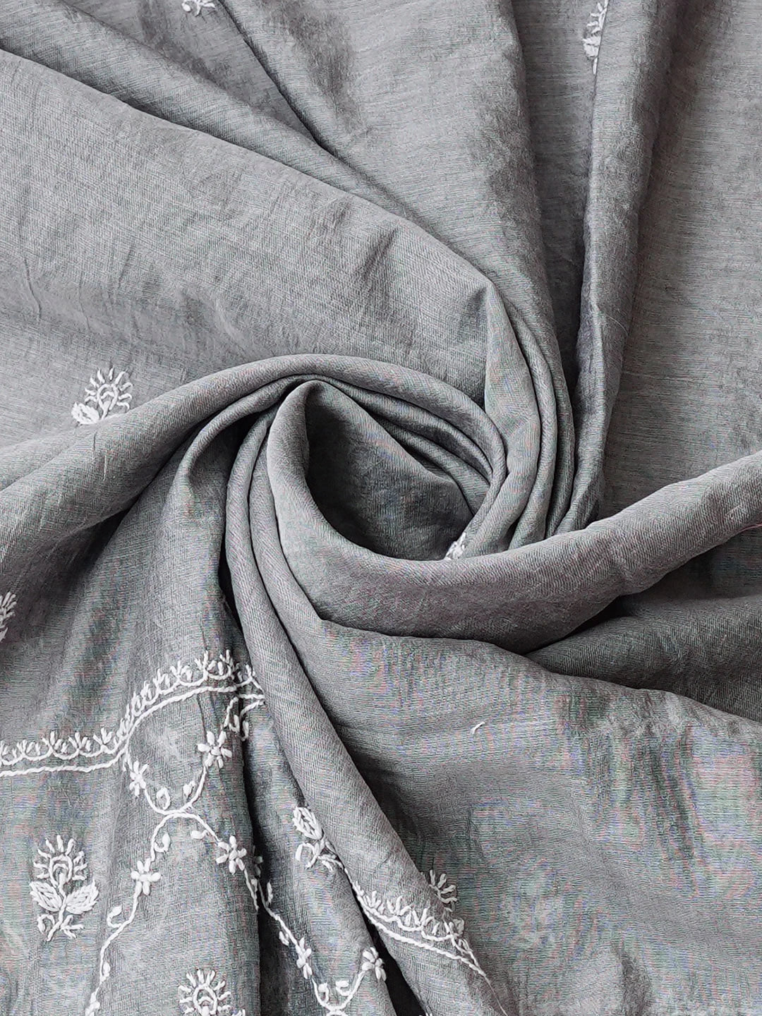Ada Hand Embroidered Grey Chanderi Lucknowi Chikankari Unstitched Kurta Dupatta Set 01A980234