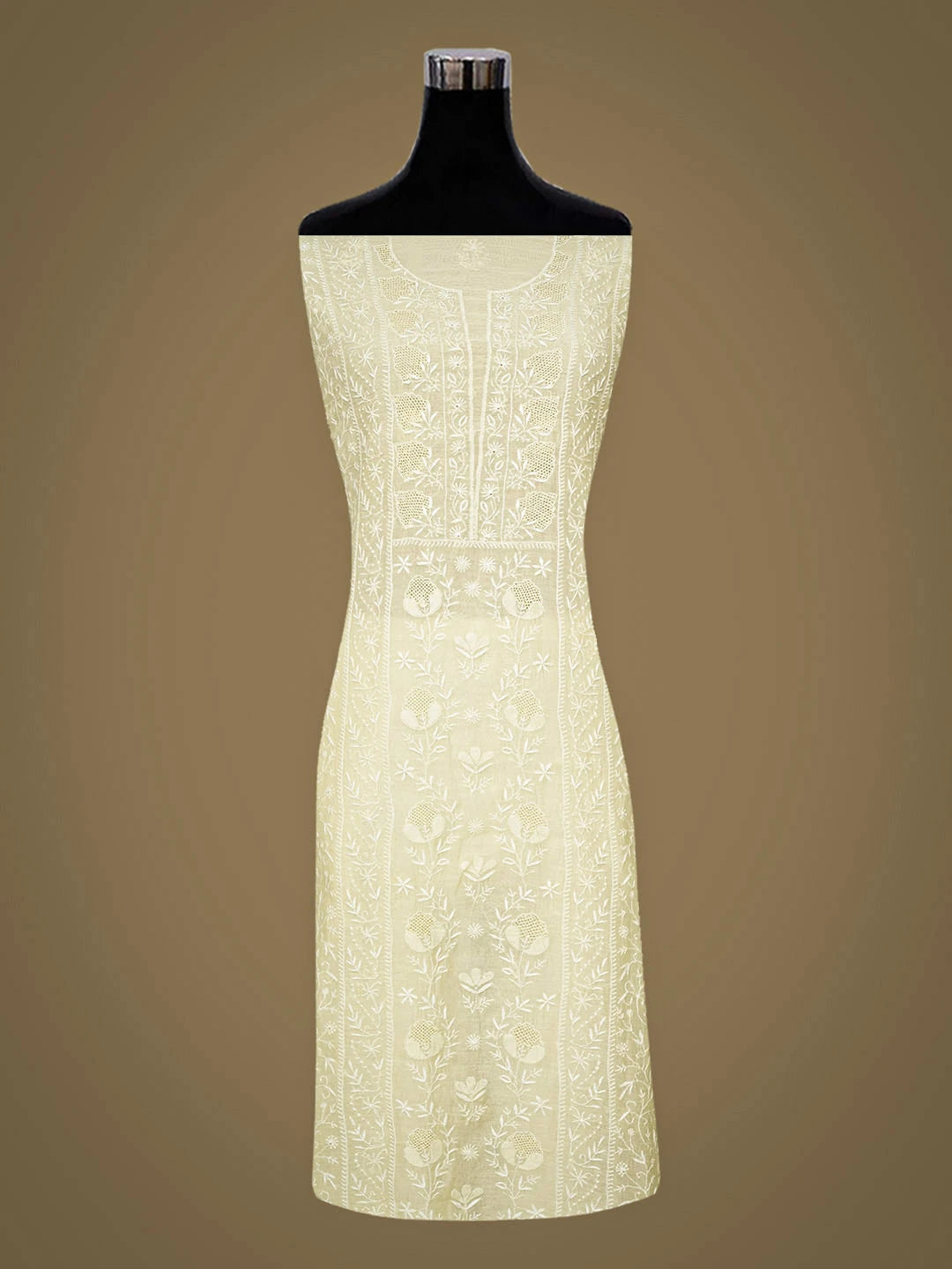 Ada Hand Embroidered Lemon Chanderi Lucknowi Chikankari Unstitched Kurta Dupatta Set 01A972687