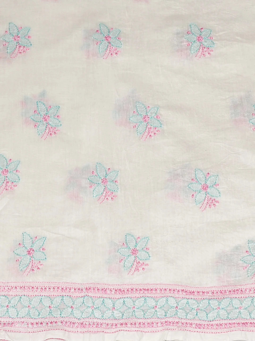 Ada Hand Embroidered Floral White Chanderi Lucknowi Chikankari Unstitched Kurta Dupatta Set 01A980412
