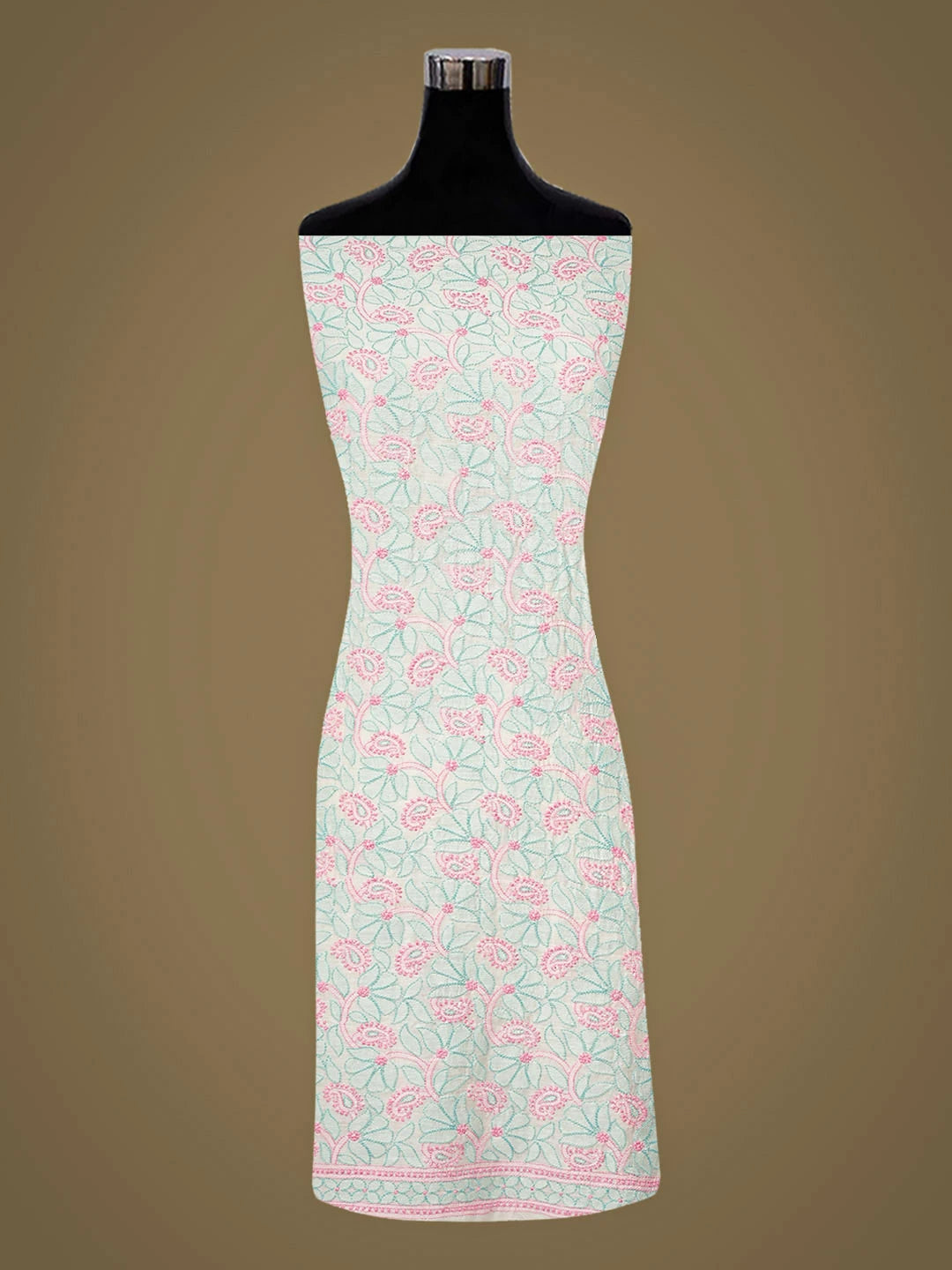 Ada Hand Embroidered Floral White Chanderi Lucknowi Chikankari Unstitched Kurta Dupatta Set 01A980412