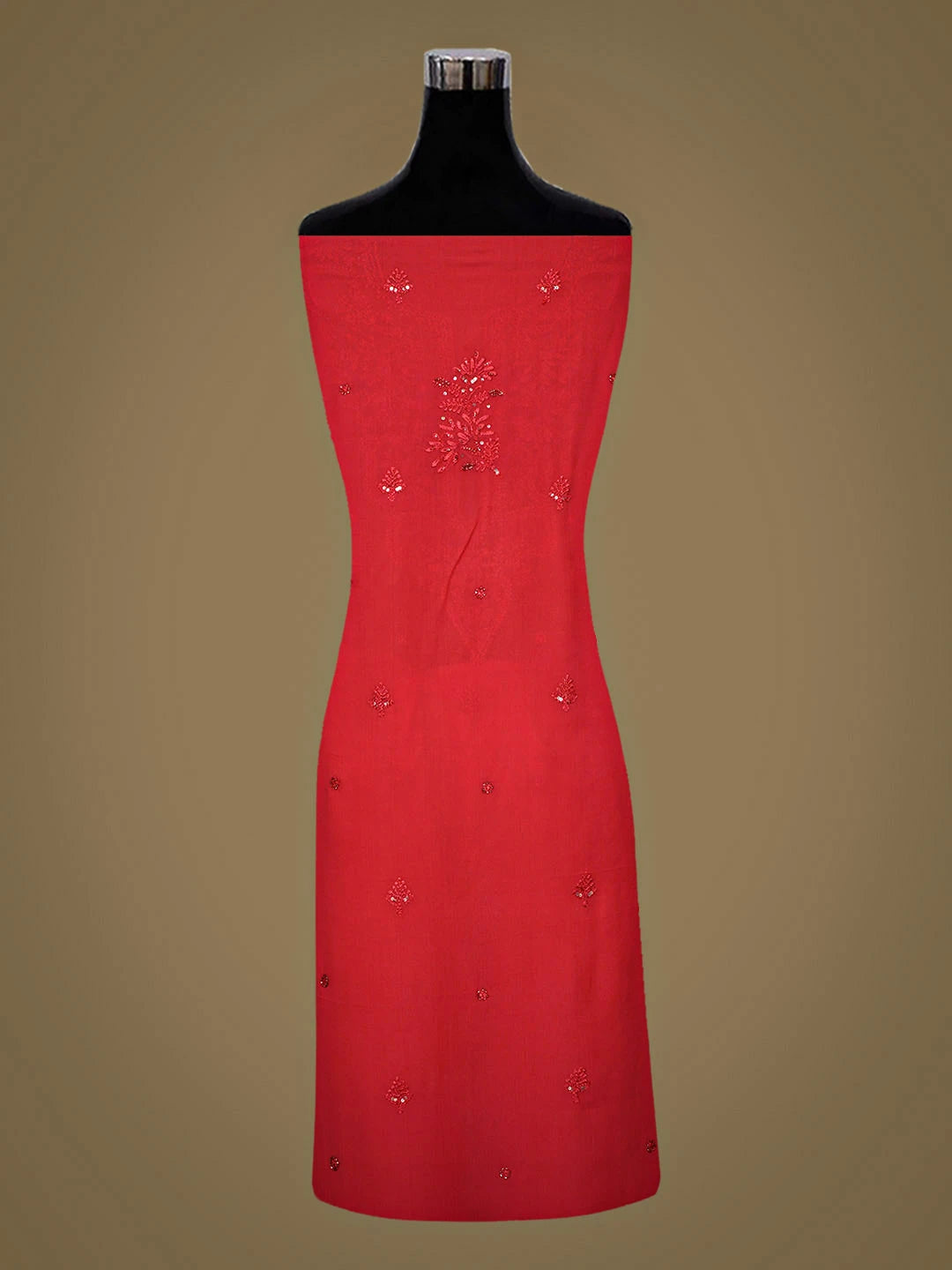 Ada Hand Embroidered Red Viscose Georgette Lucknowi Chikankari Unstitched Suit Piece With Cutdana Work 01A922573