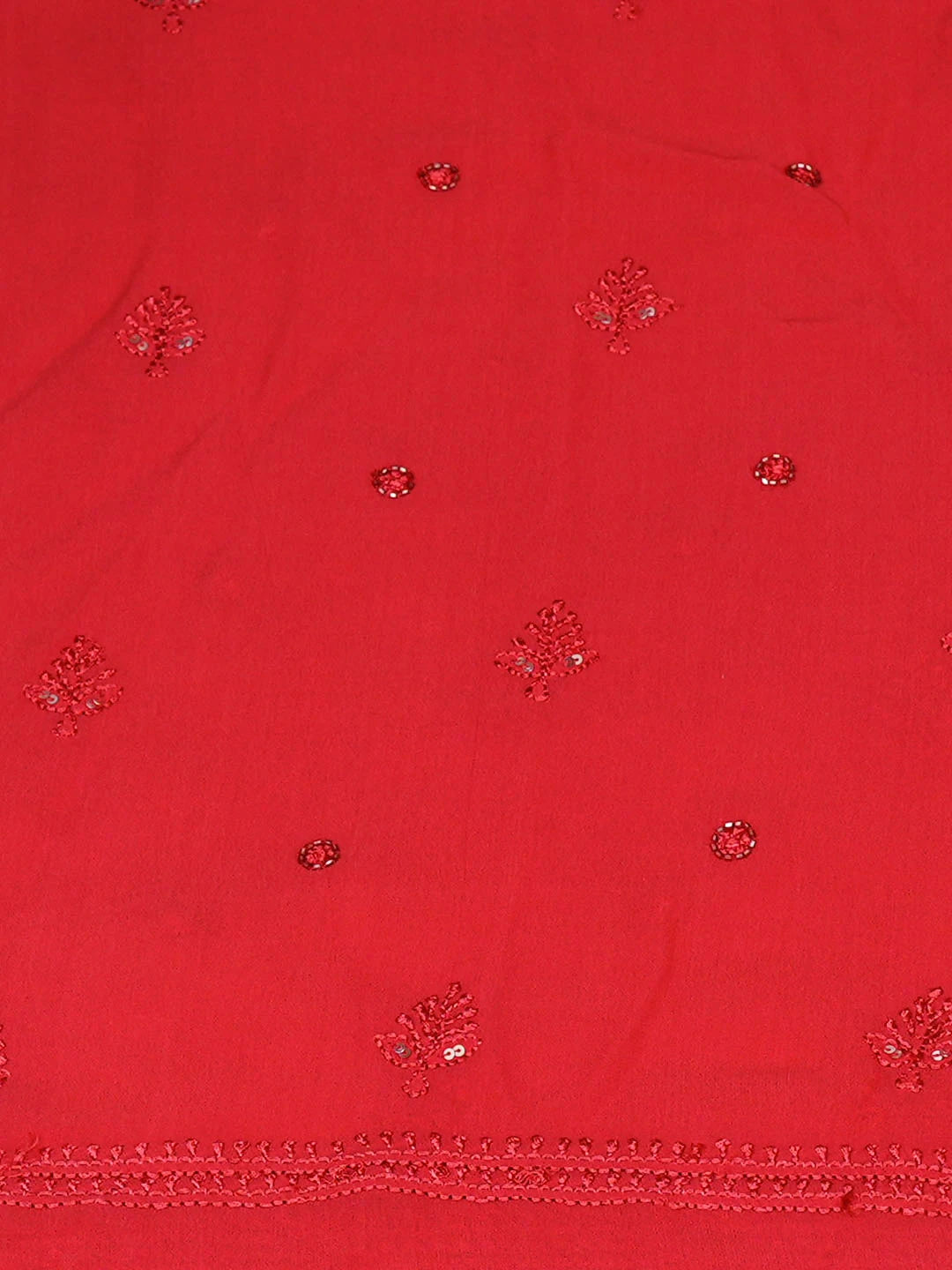 Ada Hand Embroidered Red Viscose Georgette Lucknowi Chikankari Unstitched Suit Piece With Cutdana Work 01A922573