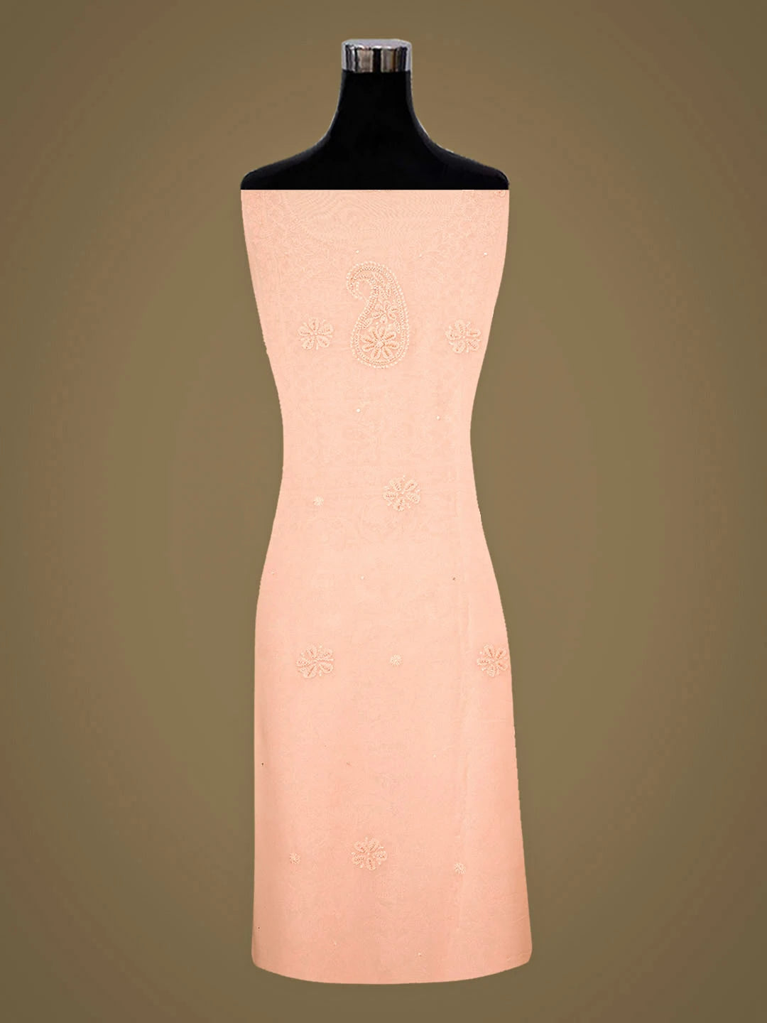 Ada Hand Embroidered Dark Salmon Orange Viscose Georgette Lucknowi Chikankari Unstitched Kurta Dupatta Set With Cutdana Work 01A933280