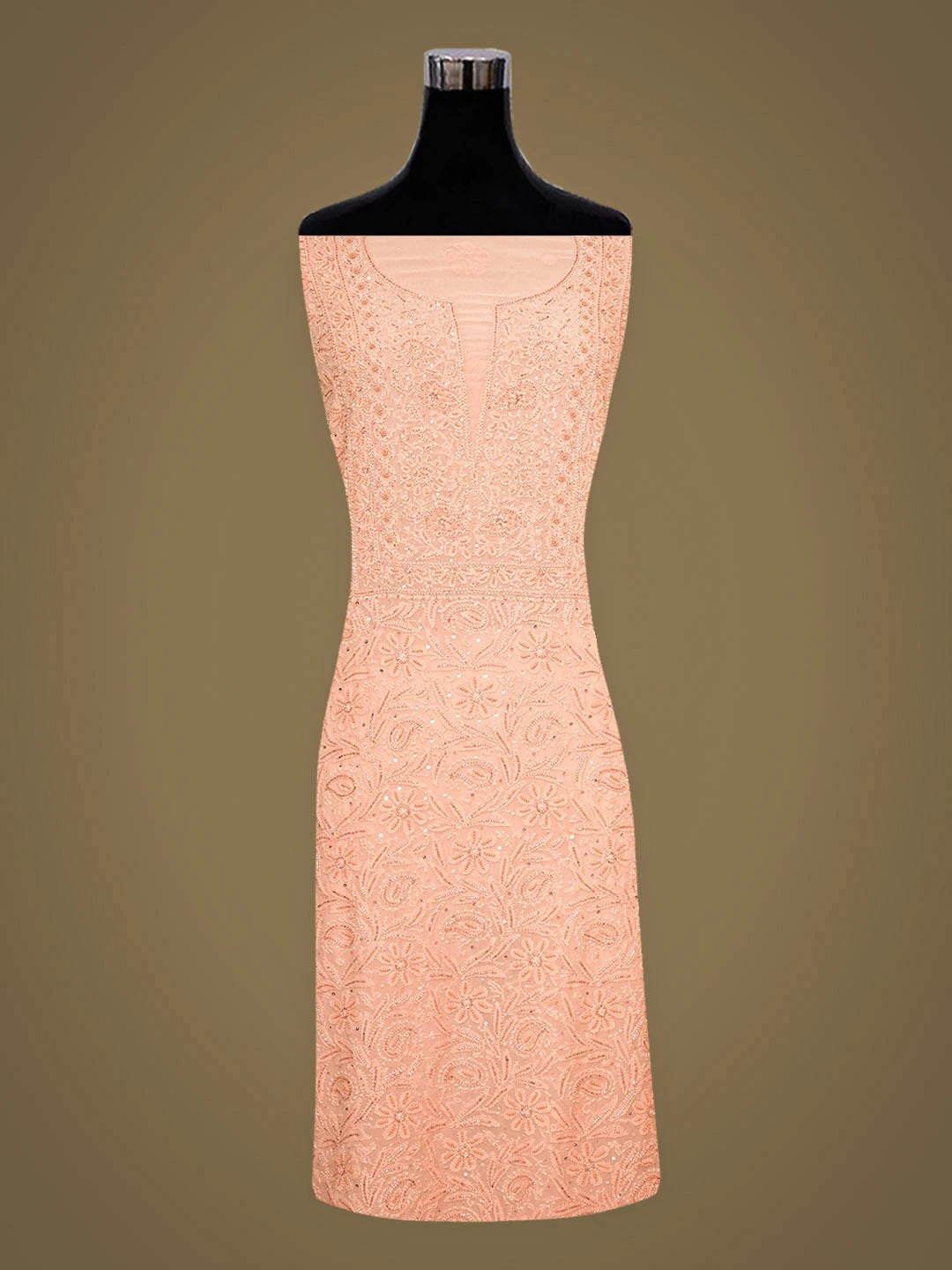 Ada Hand Embroidered Dark Salmon Orange Viscose Georgette Lucknowi Chikankari Unstitched Kurta Dupatta Set With Cutdana Work 01A933280