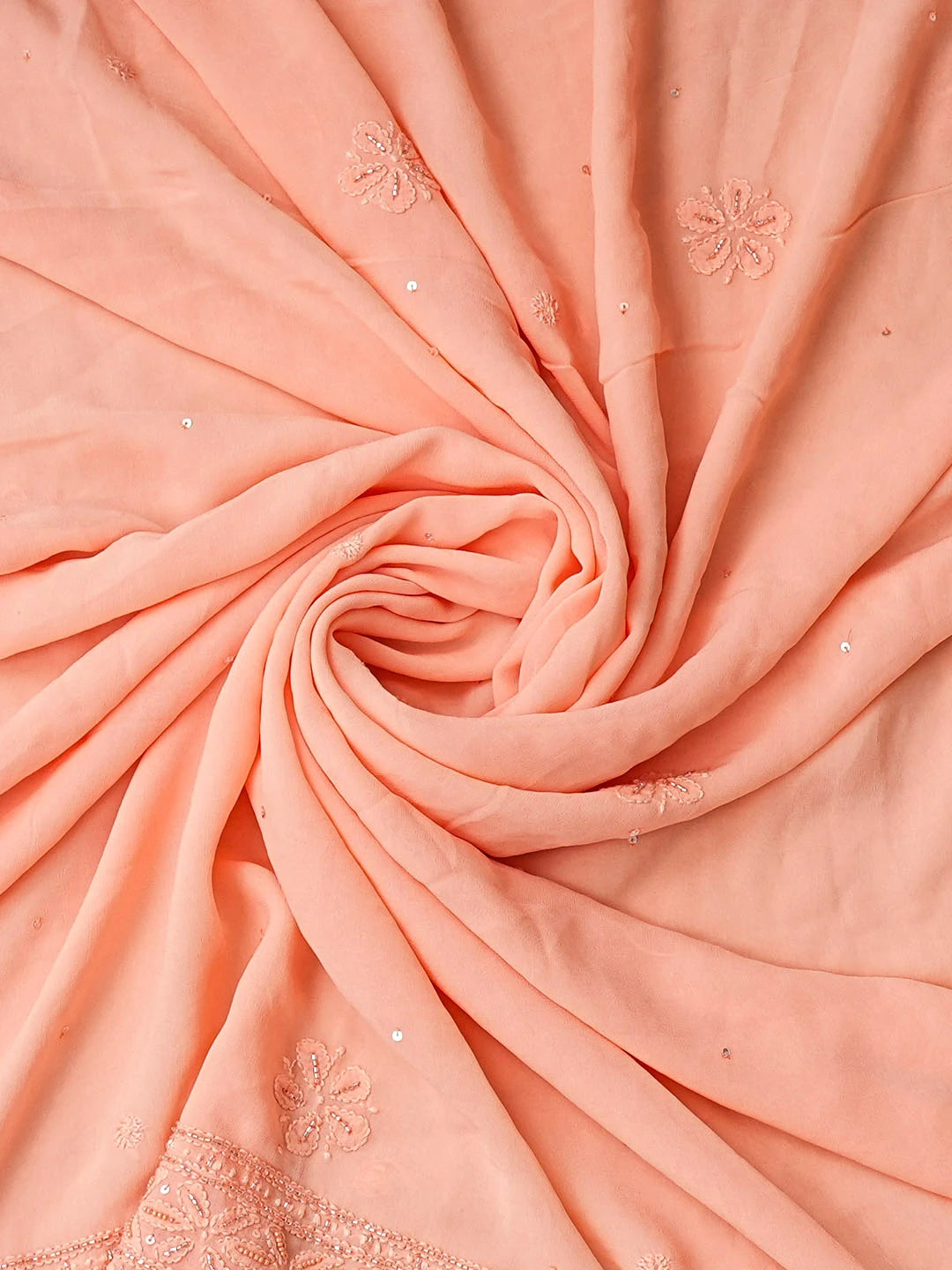Ada Hand Embroidered Dark Salmon Orange Viscose Georgette Lucknowi Chikankari Unstitched Kurta Dupatta Set With Cutdana Work 01A933280