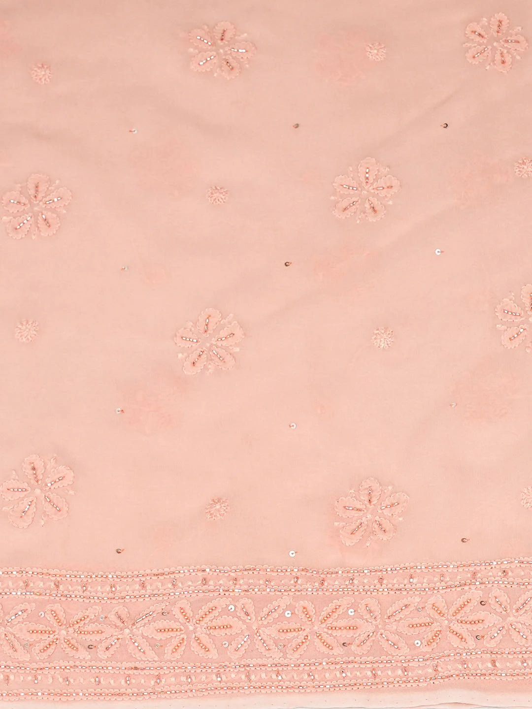Ada Hand Embroidered Dark Salmon Orange Viscose Georgette Lucknowi Chikankari Unstitched Kurta Dupatta Set With Cutdana Work 01A933280