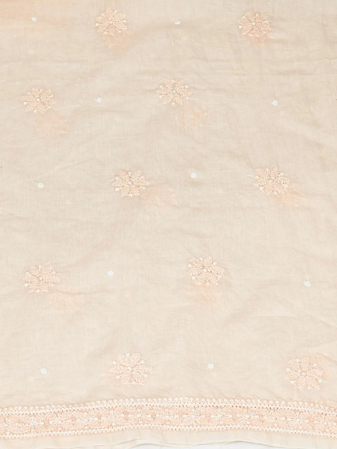 Ada Hand Embroidered Crayola Peach Chanderi Lucknowi Chikankari Unstitched Kurta Dupatta Set With Pearl Work 01A972796