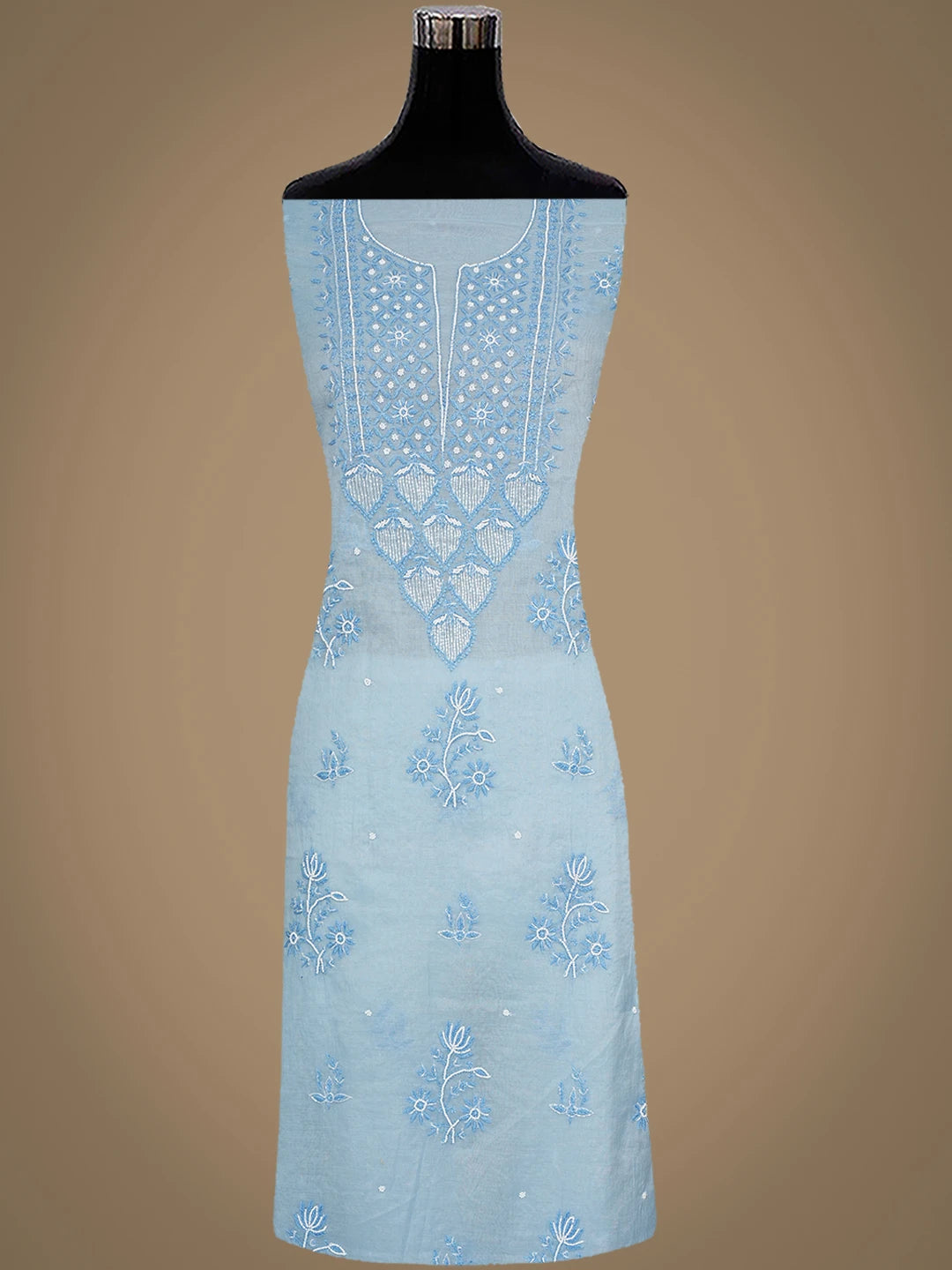 Ada Hand Embroidered Sky Blue Chanderi Lucknowi Chikankari Unstitched Kurta Dupatta Set With Pearl Work 01A972752