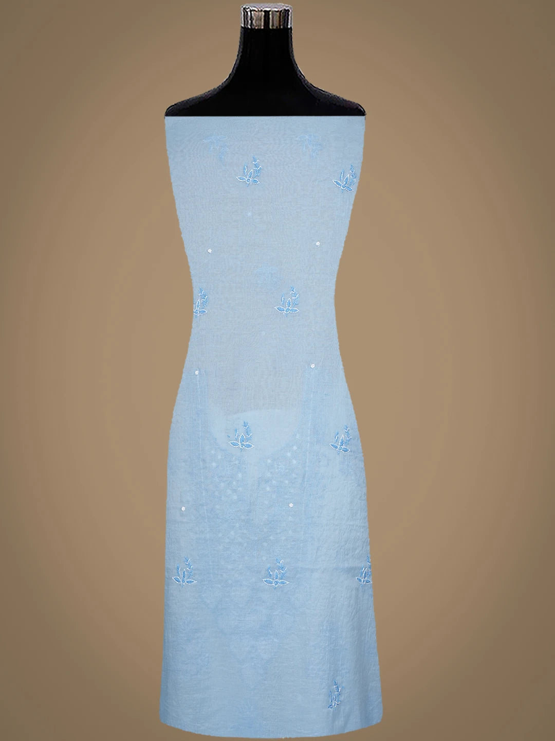 Ada Hand Embroidered Sky Blue Chanderi Lucknowi Chikankari Unstitched Kurta Dupatta Set With Pearl Work 01A972752