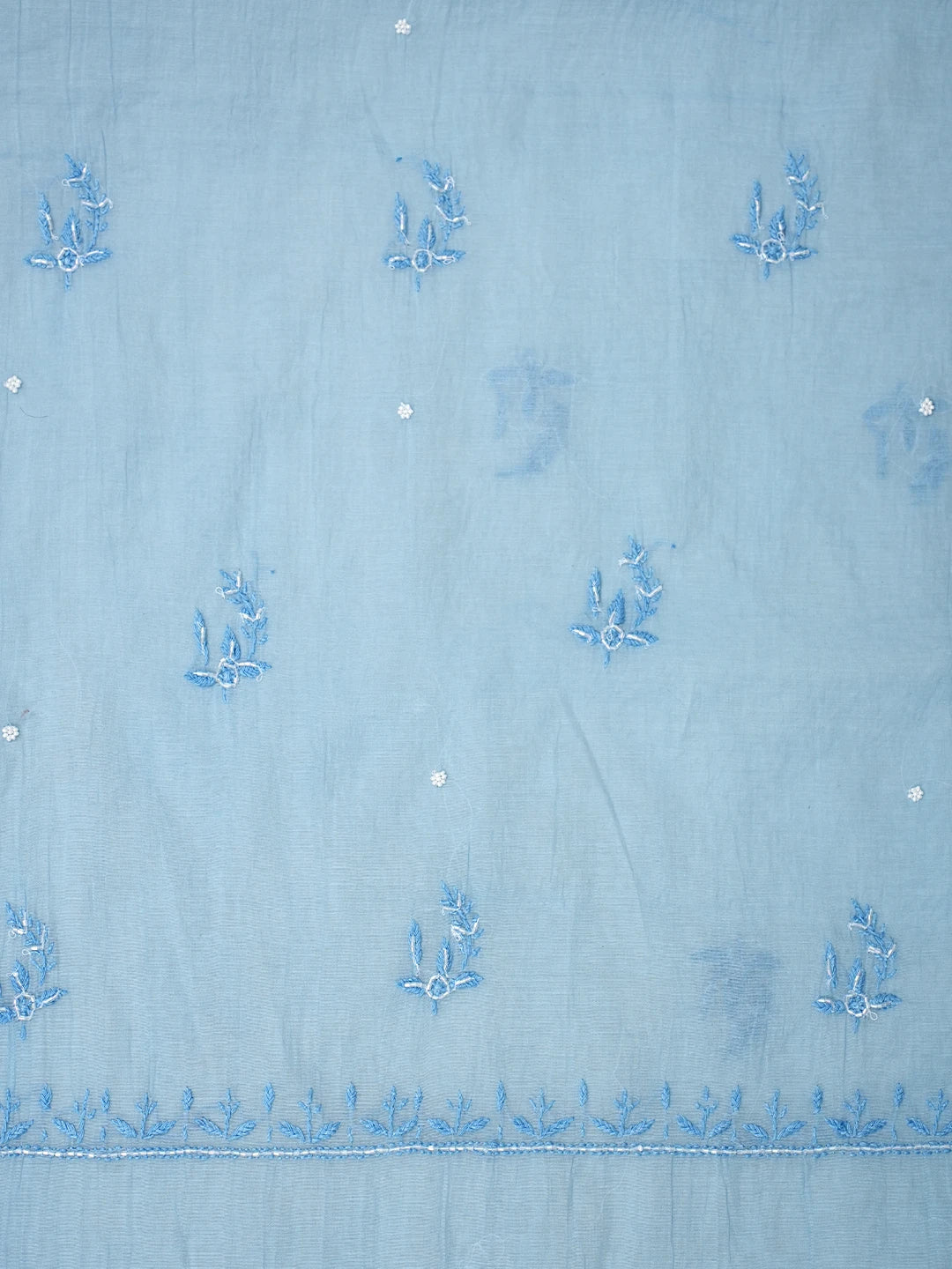 Ada Hand Embroidered Sky Blue Chanderi Lucknowi Chikankari Unstitched Kurta Dupatta Set With Pearl Work 01A972752