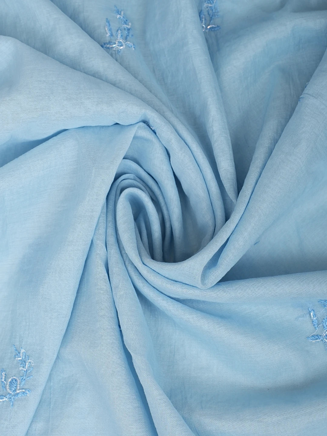 Ada Hand Embroidered Sky Blue Chanderi Lucknowi Chikankari Unstitched Kurta Dupatta Set With Pearl Work 01A972752