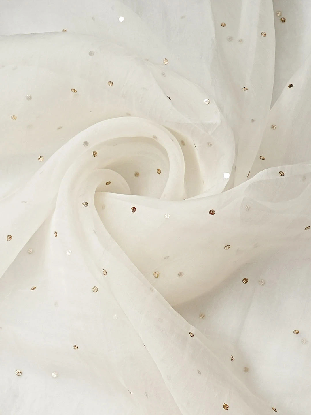 Ada Hand Embroidered Off White Organza Semi-stitched Anarkali Kurta Dupatta Set With Muqaish/Mukaish Work 01A972553