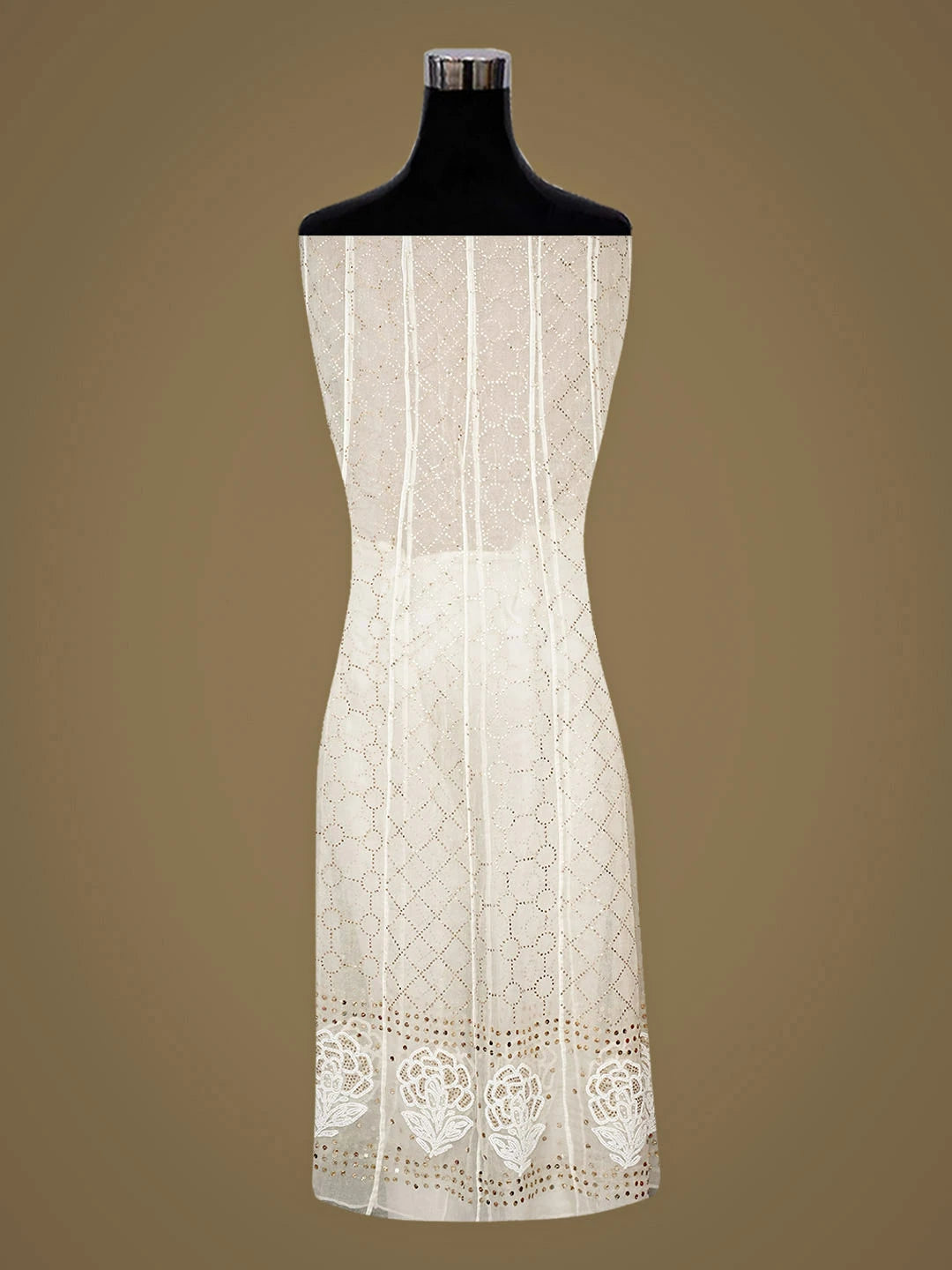 Ada Hand Embroidered Off White Organza Semi-stitched Anarkali Kurta Dupatta Set With Muqaish/Mukaish Work 01A972553