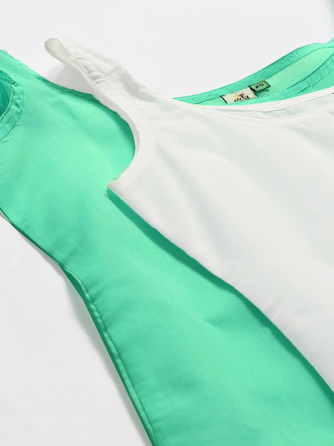 Ada Sea Green and White Cotton Long Slips Combo of 2 A295023.