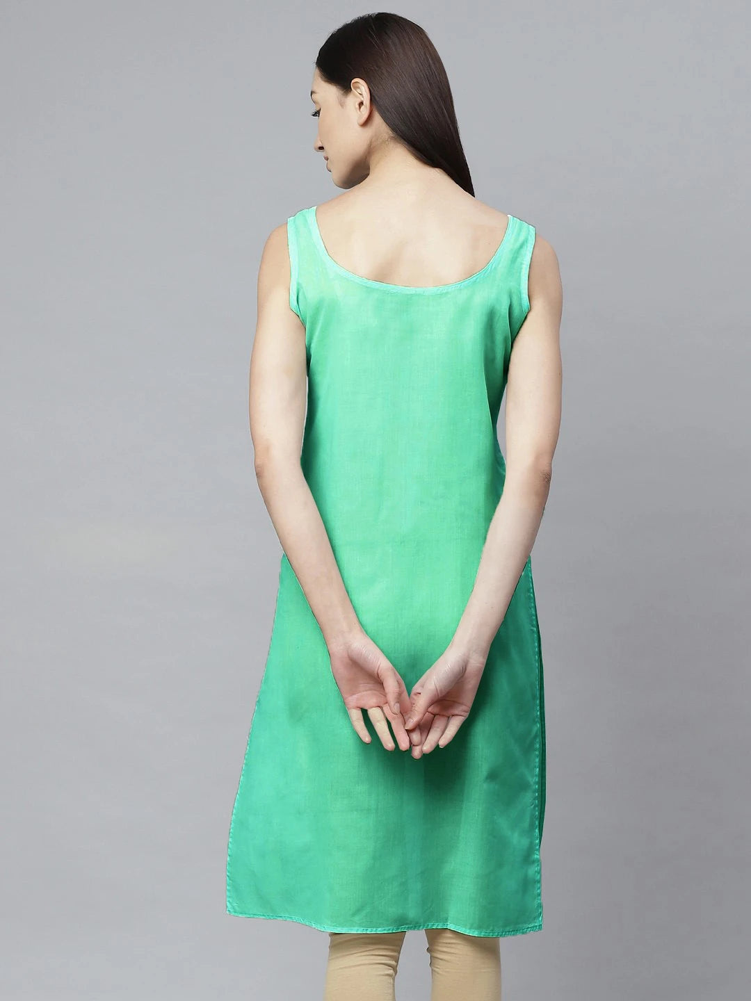 Ada Sea Green and White Cotton Long Slips Combo of 2 A295023.
