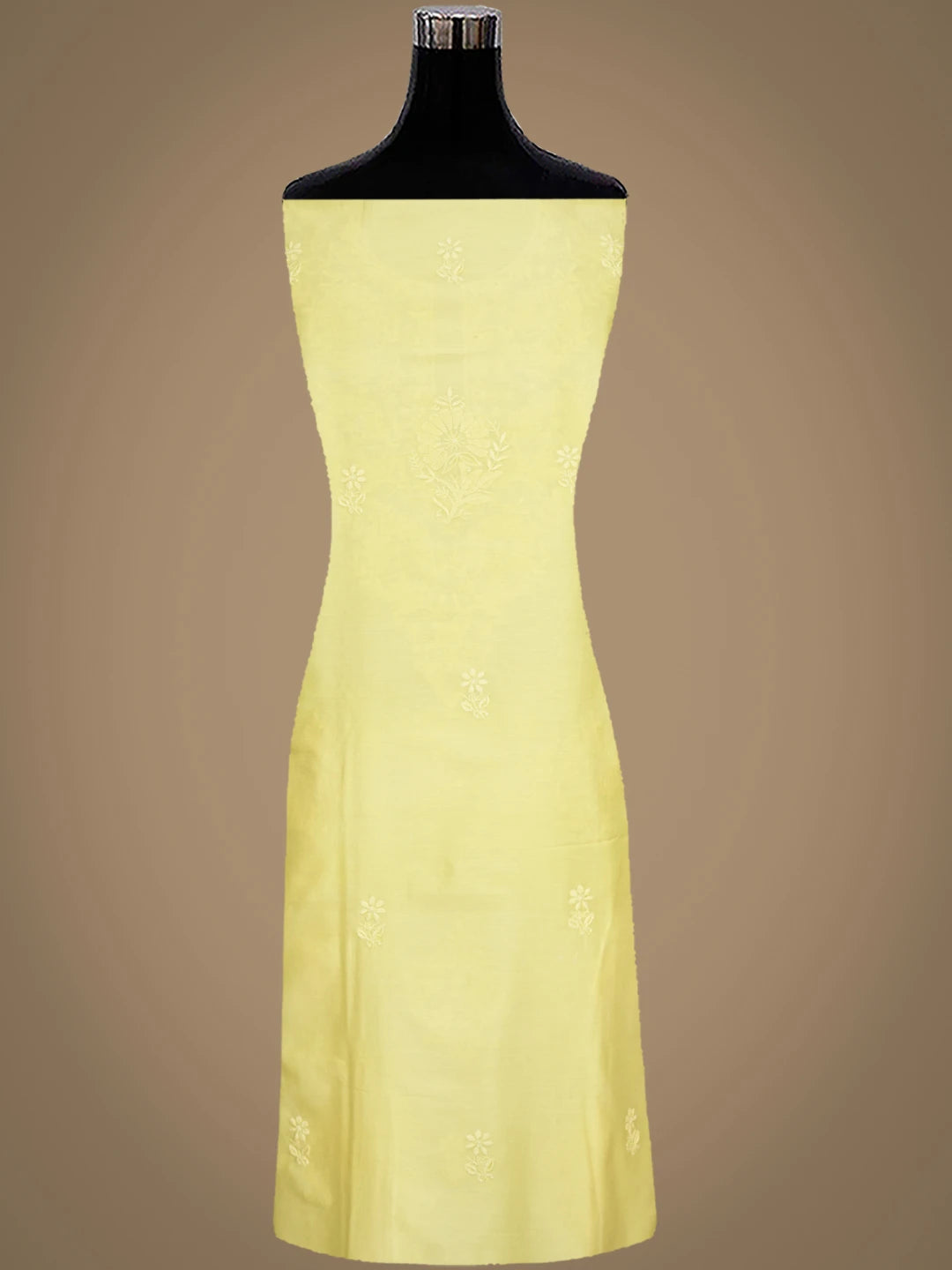 Ada Hand Embroidered Lemon Chanderi Lucknowi Chikankari Unstitched Kurta Dupatta Set 01A932530
