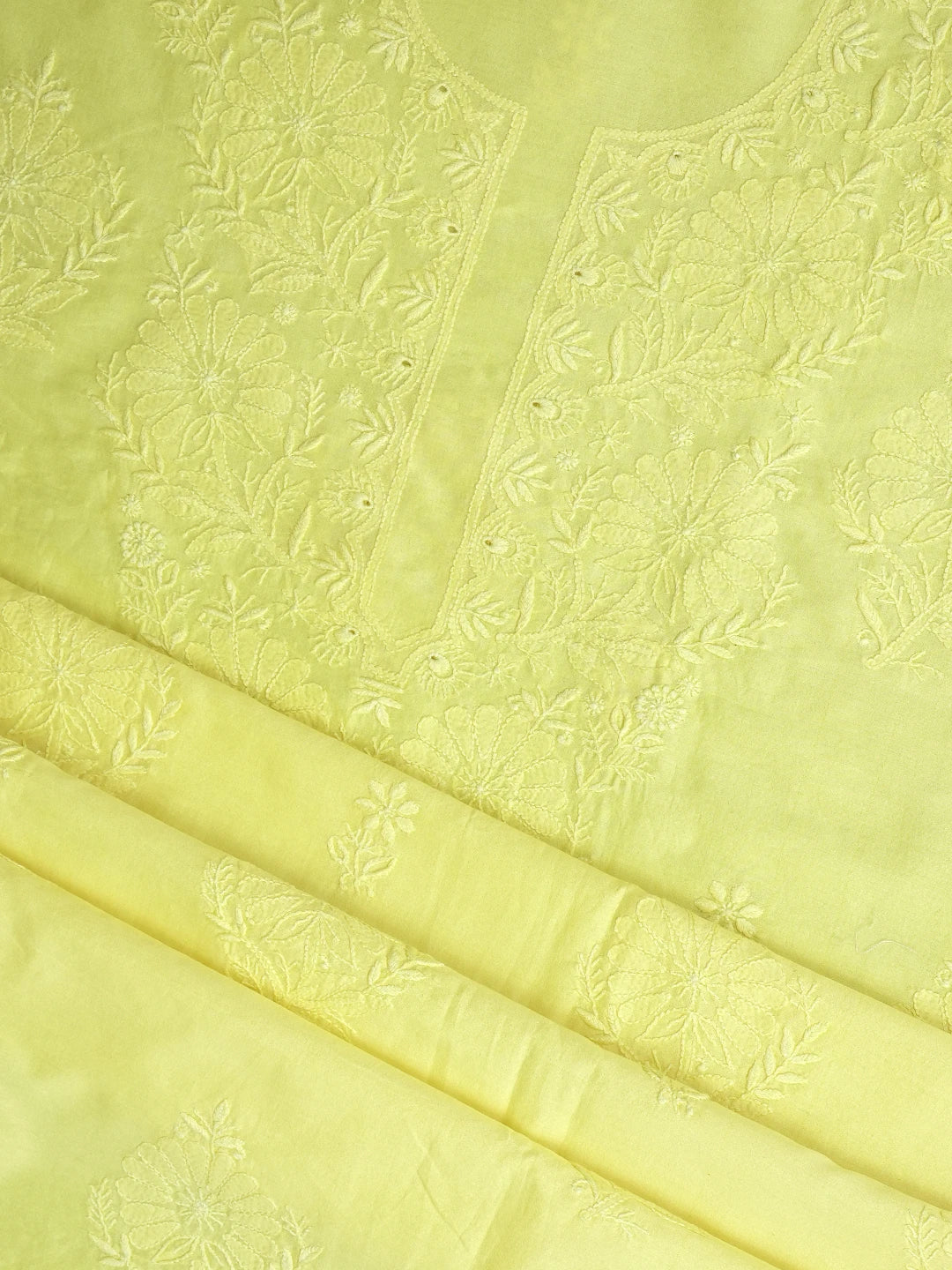 Ada Hand Embroidered Lemon Chanderi Lucknowi Chikankari Unstitched Kurta Dupatta Set 01A932530