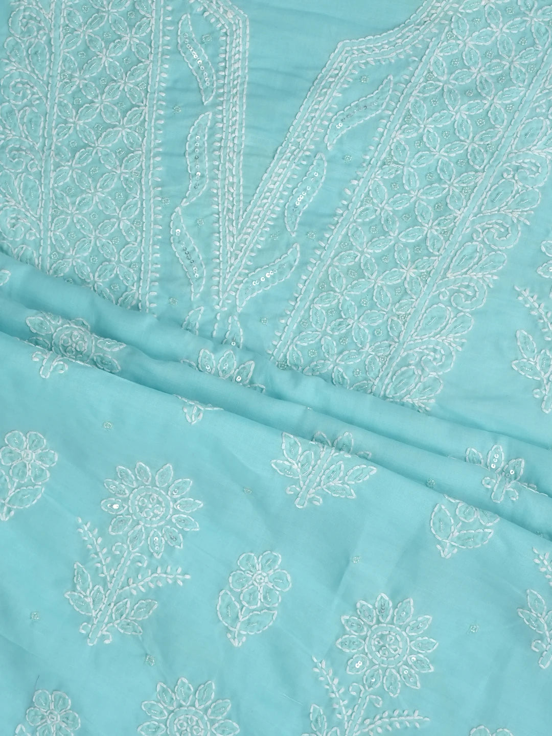 Ada Hand Embroidered Blue Cotton Lucknowi Chikankari Unstitched Suit Piece With Cutdana Work 01A751966