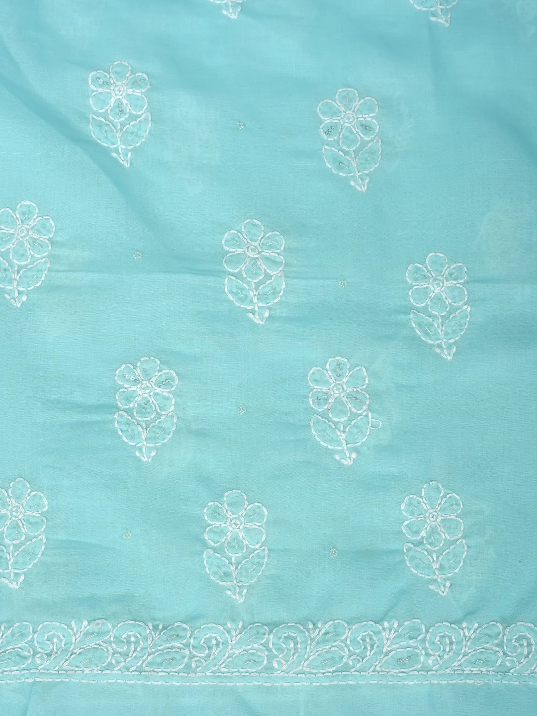 Ada Hand Embroidered Blue Cotton Lucknowi Chikankari Unstitched Suit Piece With Cutdana Work 01A751966