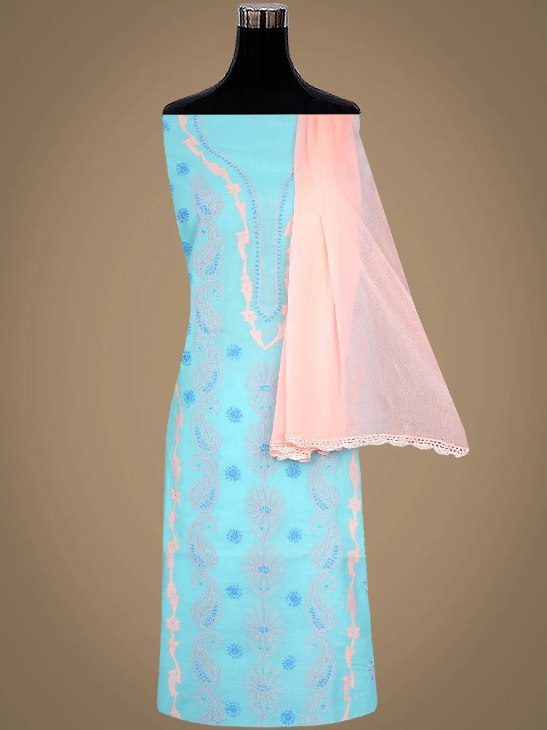 Ada Hand Embroidered Blue Cotton Lucknowi Chikankari Unstitched Suit Piece 01A966787