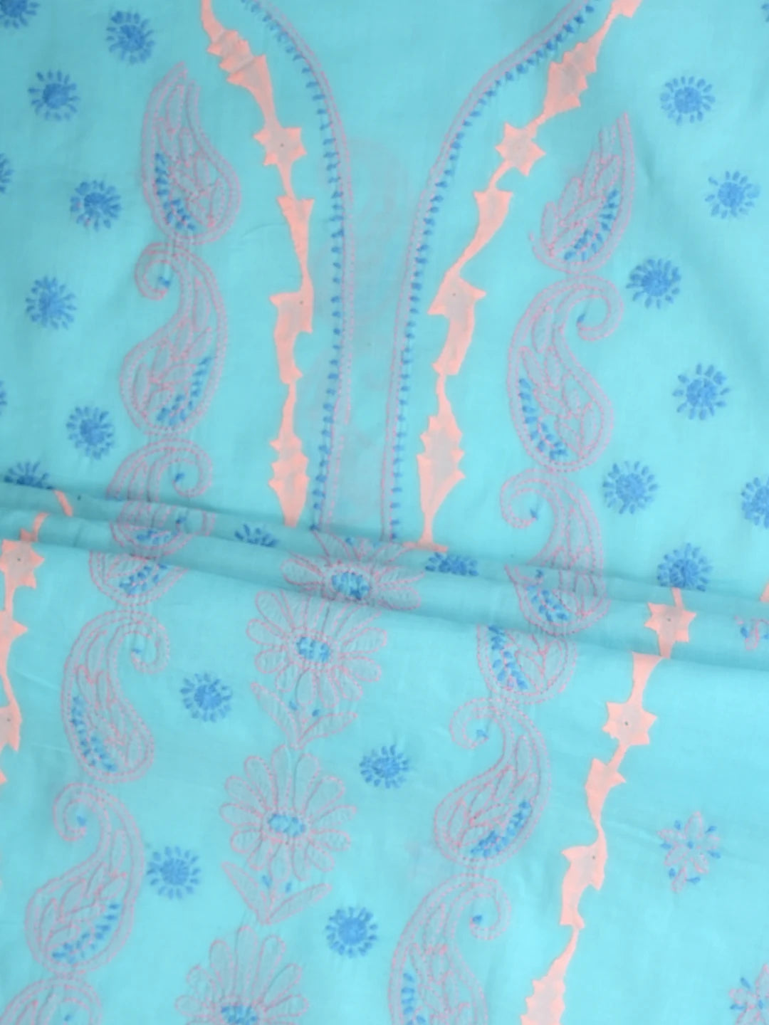 Ada Hand Embroidered Blue Cotton Lucknowi Chikankari Unstitched Suit Piece 01A966787