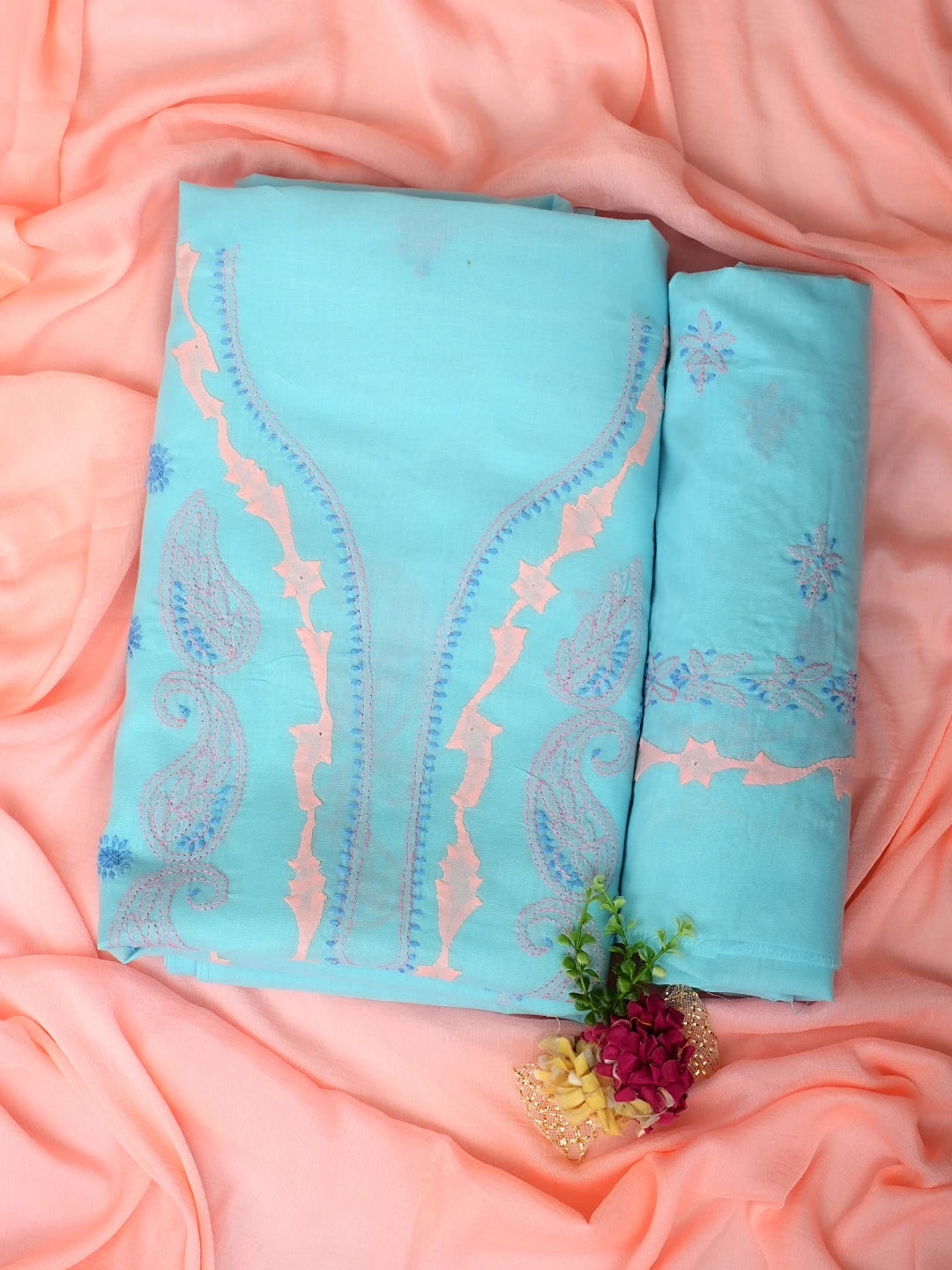Ada Hand Embroidered Blue Cotton Lucknowi Chikankari Unstitched Suit Piece 01A966787