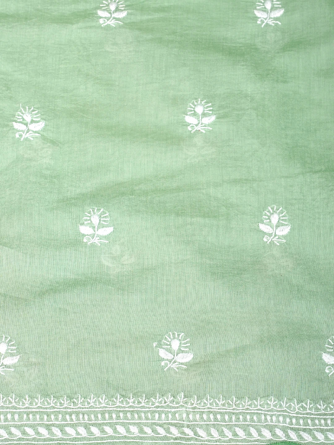 Ada Hand Embroidered Sea Green Chanderi Lucknowi Chikankari Unstitched Kurta Dupatta Set 01A980225