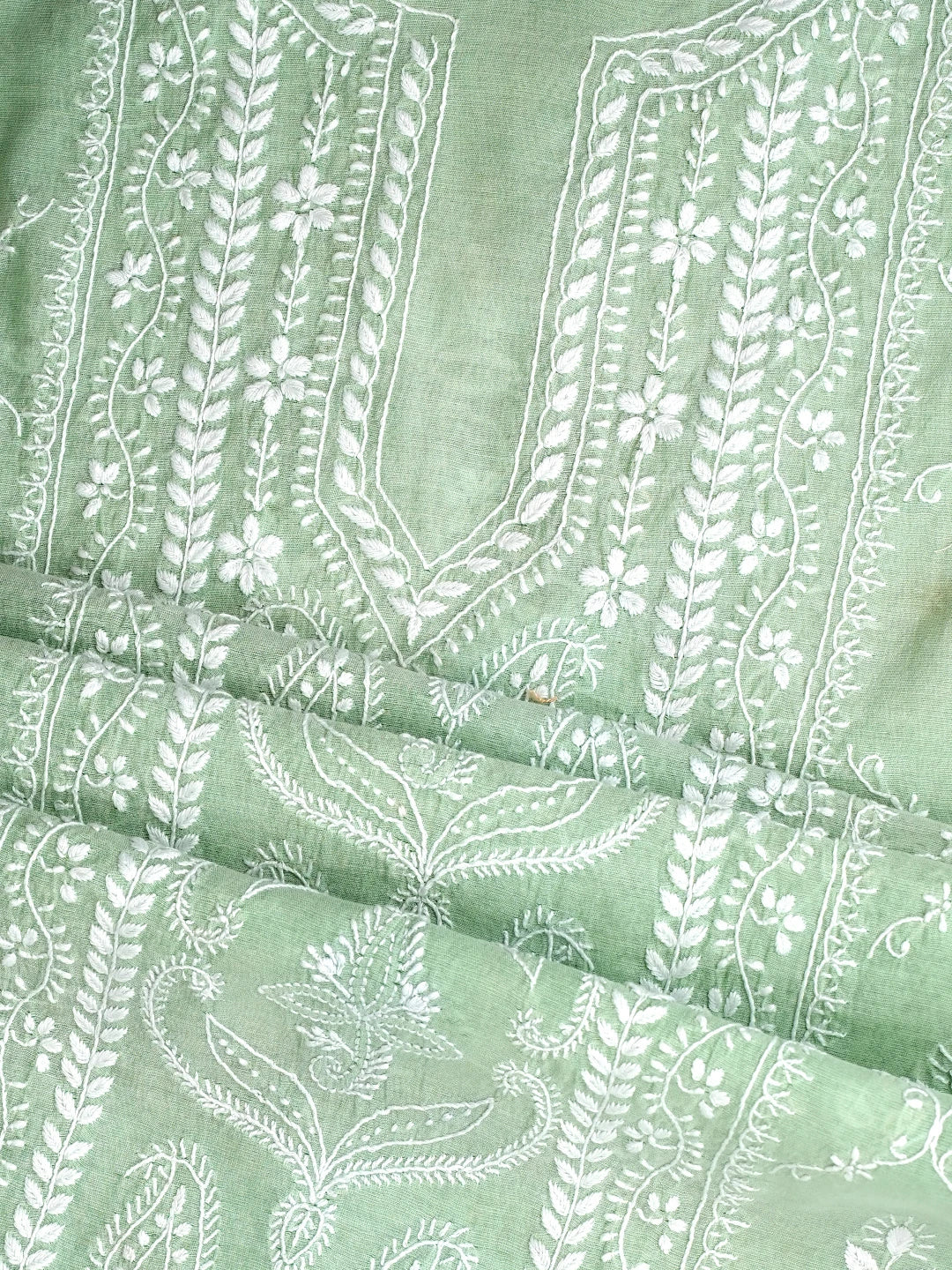 Ada Hand Embroidered Sea Green Chanderi Lucknowi Chikankari Unstitched Kurta Dupatta Set 01A980225