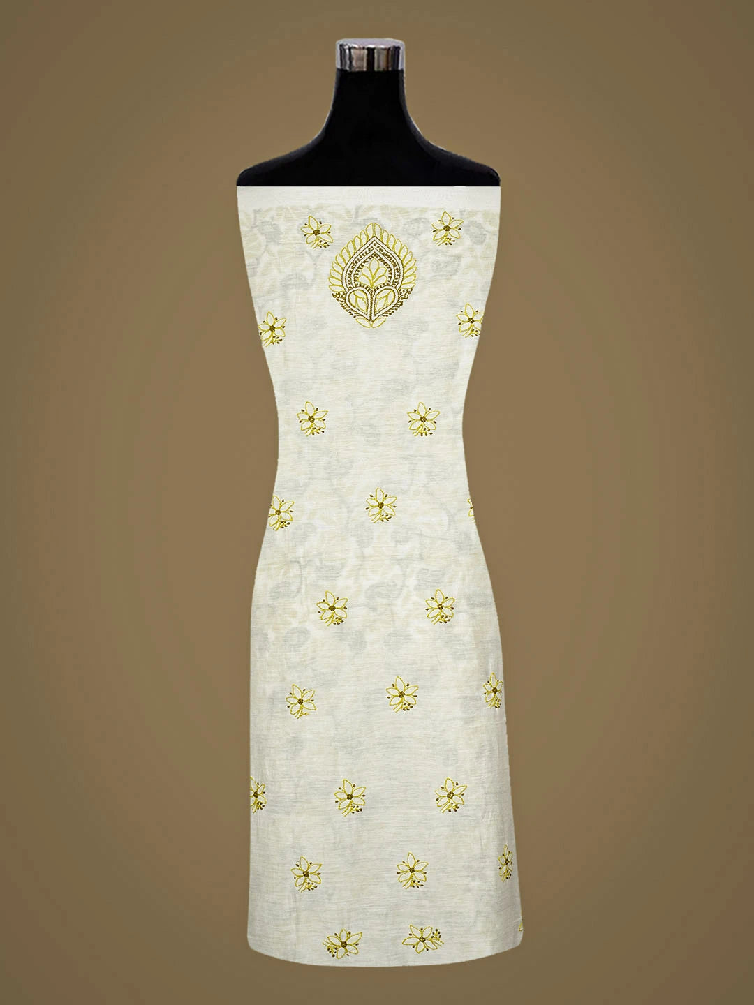 Ada Hand Embroidered White Chanderi Lucknowi Chikankari Unstitched Kurta Dupatta Set 01A980413