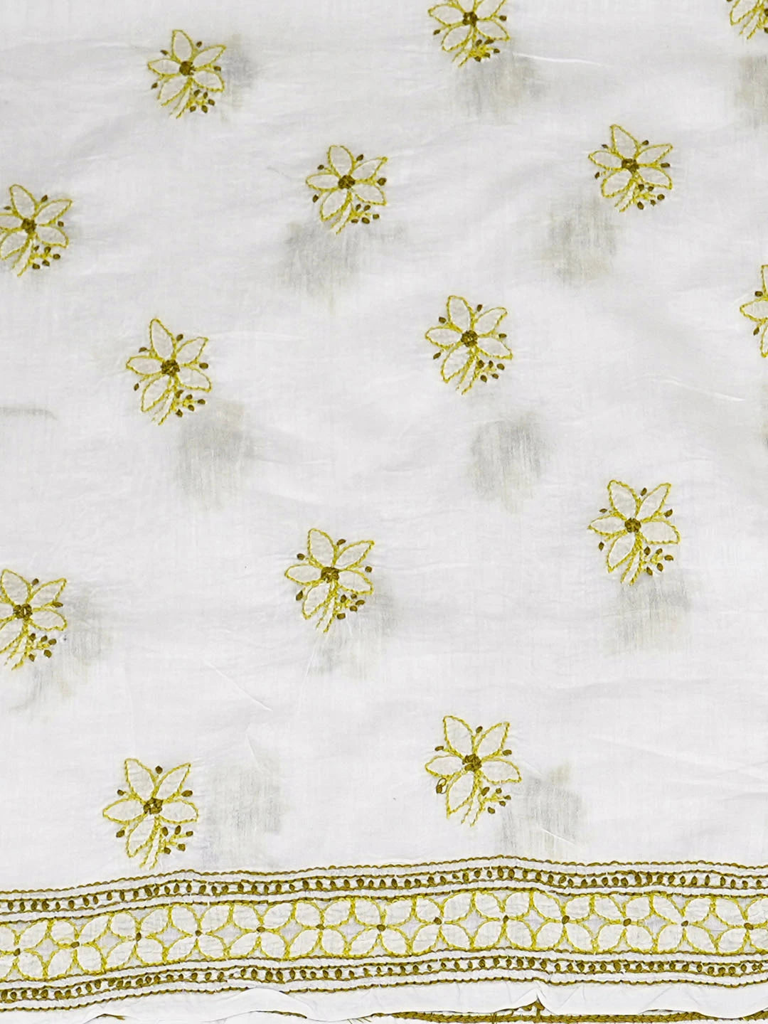 Ada Hand Embroidered White Chanderi Lucknowi Chikankari Unstitched Kurta Dupatta Set 01A980413