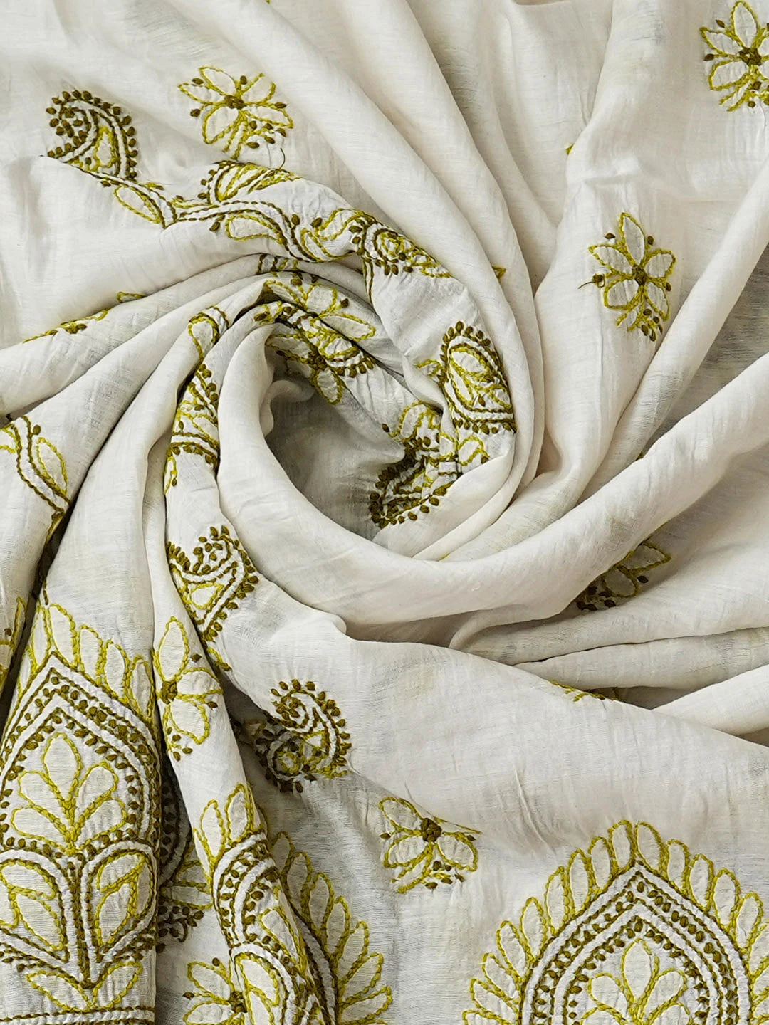 Ada Hand Embroidered White Chanderi Lucknowi Chikankari Unstitched Kurta Dupatta Set 01A980413