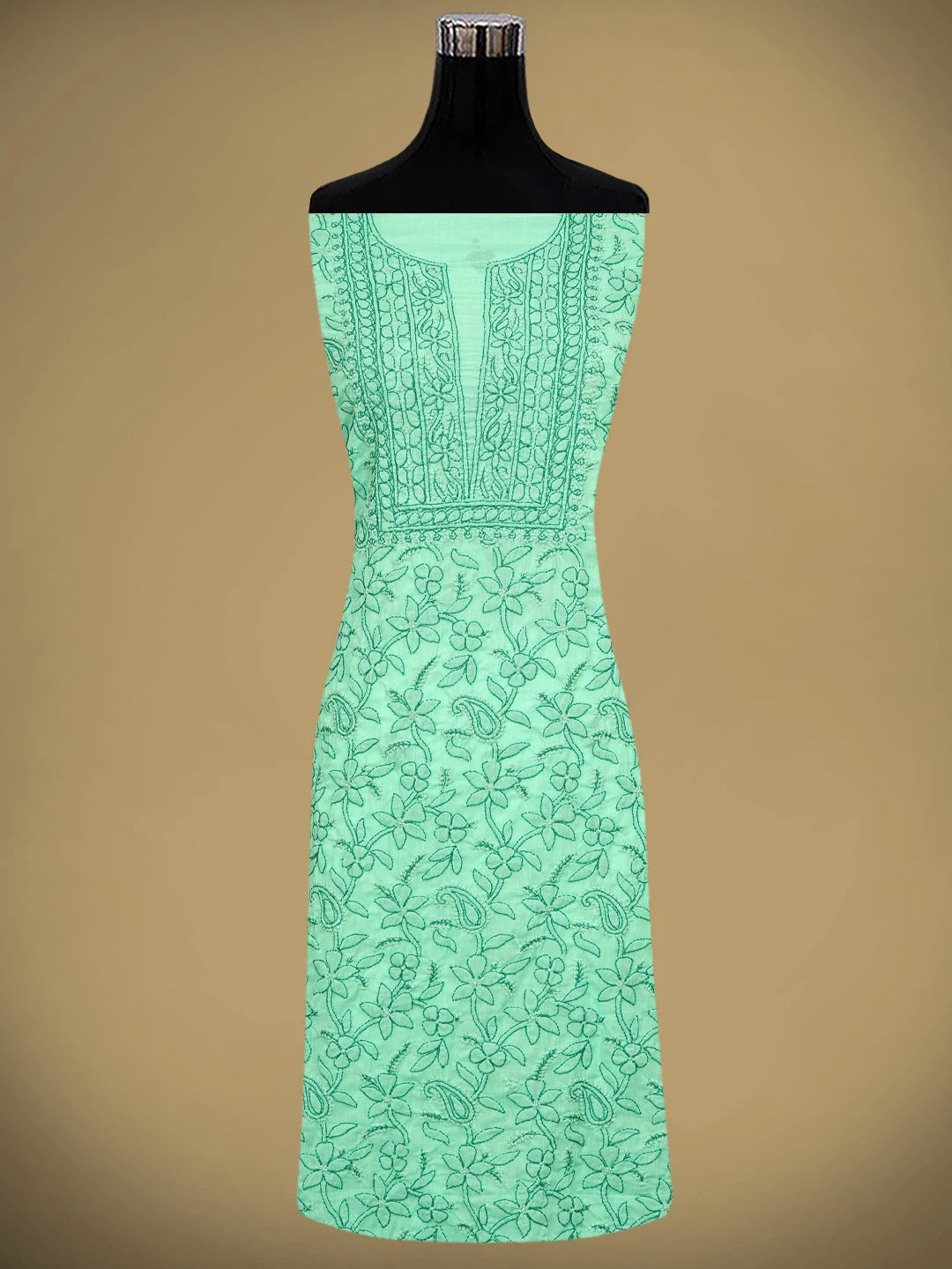 Ada Hand Embroidered Sea Green Cotton Lucknowi Chikankari Unstitched Suit Piece With Chiffon Dupatta 01A963521