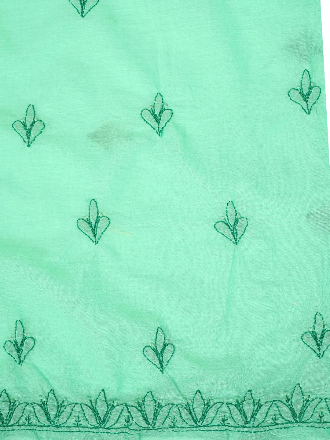 Ada Hand Embroidered Sea Green Cotton Lucknowi Chikankari Unstitched Suit Piece With Chiffon Dupatta 01A963521