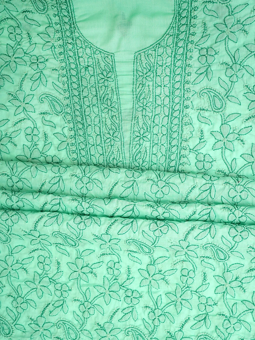 Ada Hand Embroidered Sea Green Cotton Lucknowi Chikankari Unstitched Suit Piece With Chiffon Dupatta 01A963521