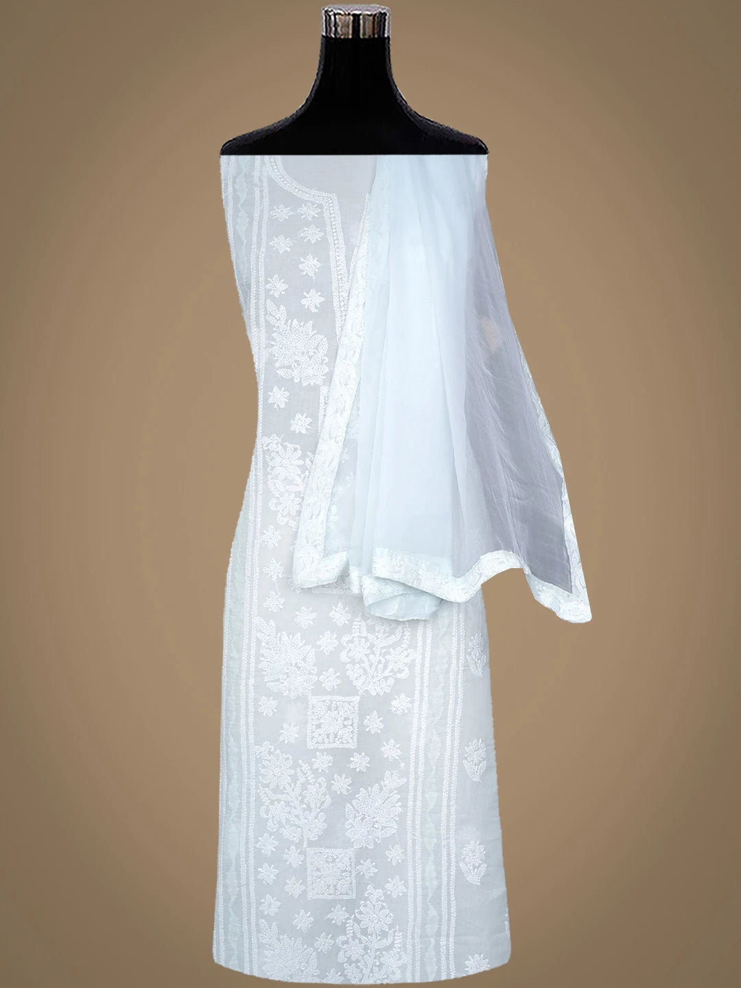 Ada Hand Embroidered Ice Blue Cotton Lucknowi Chikankari Unstitched Suit Piece 01A954332