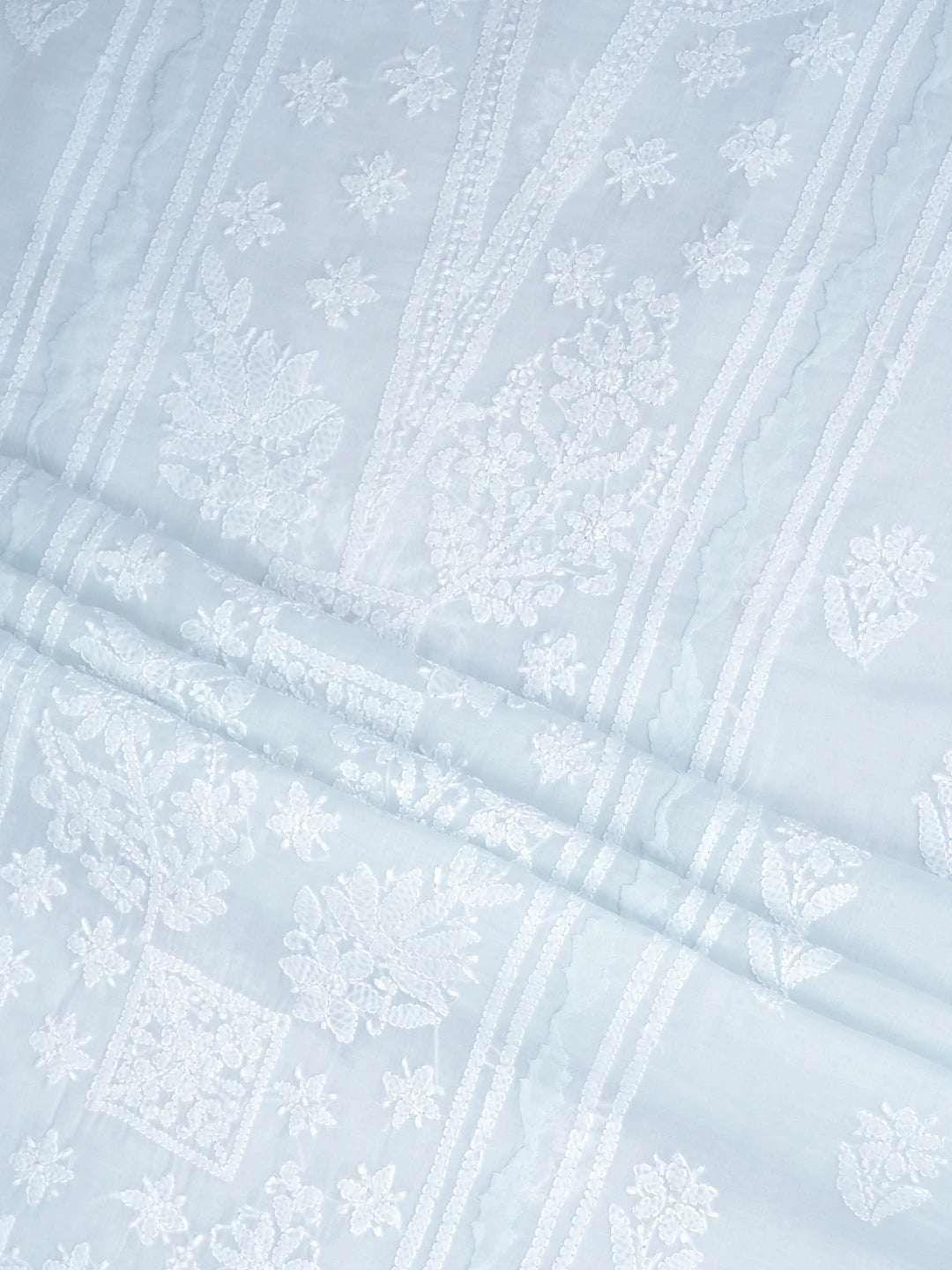 Ada Hand Embroidered Ice Blue Cotton Lucknowi Chikankari Unstitched Suit Piece 01A954332