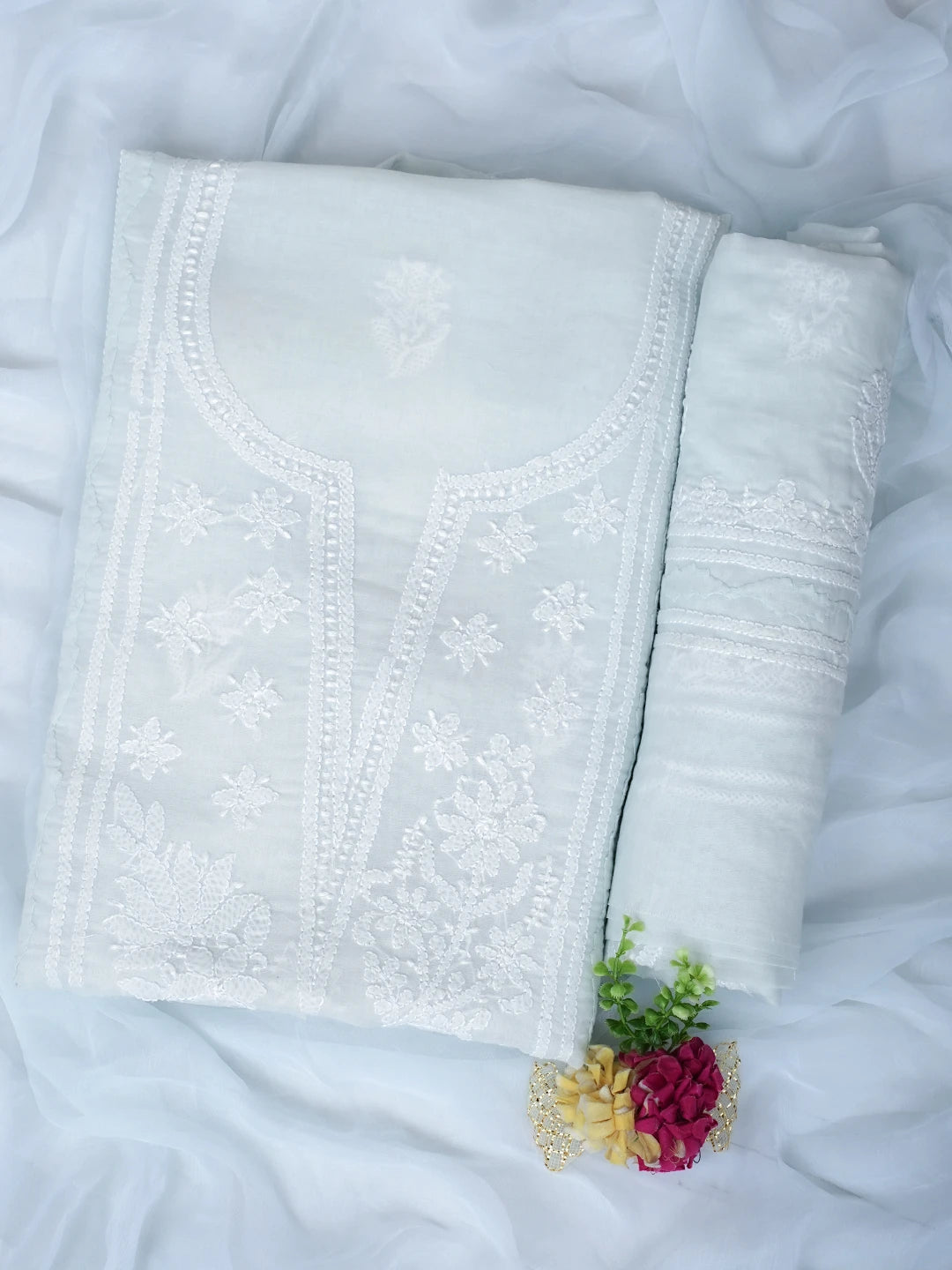 Ada Hand Embroidered Ice Blue Cotton Lucknowi Chikankari Unstitched Suit Piece 01A954332