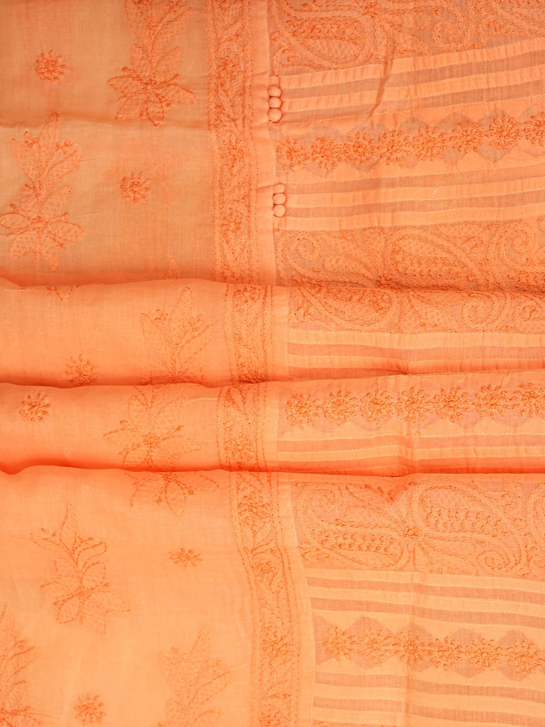 Ada Hand Embroidered Peach Cotton Lucknowi Chikankari Unstitched Suit Piece With Chiffon Dupatta 01A981332