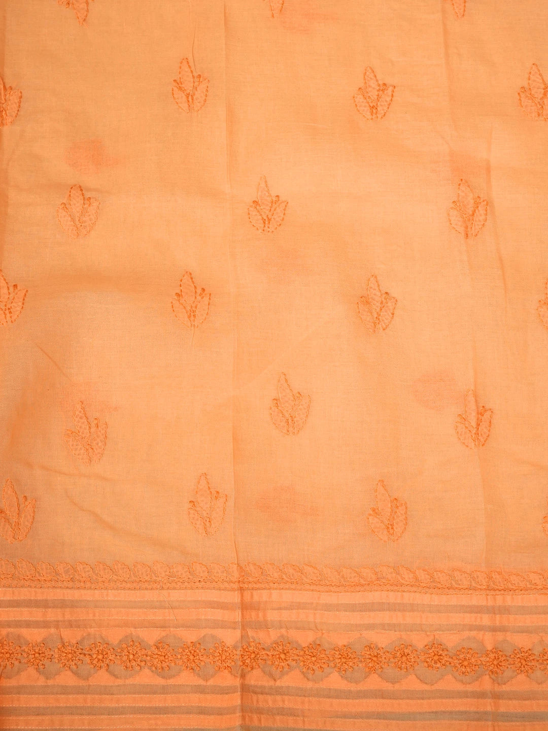 Ada Hand Embroidered Peach Cotton Lucknowi Chikankari Unstitched Suit Piece With Chiffon Dupatta 01A981332